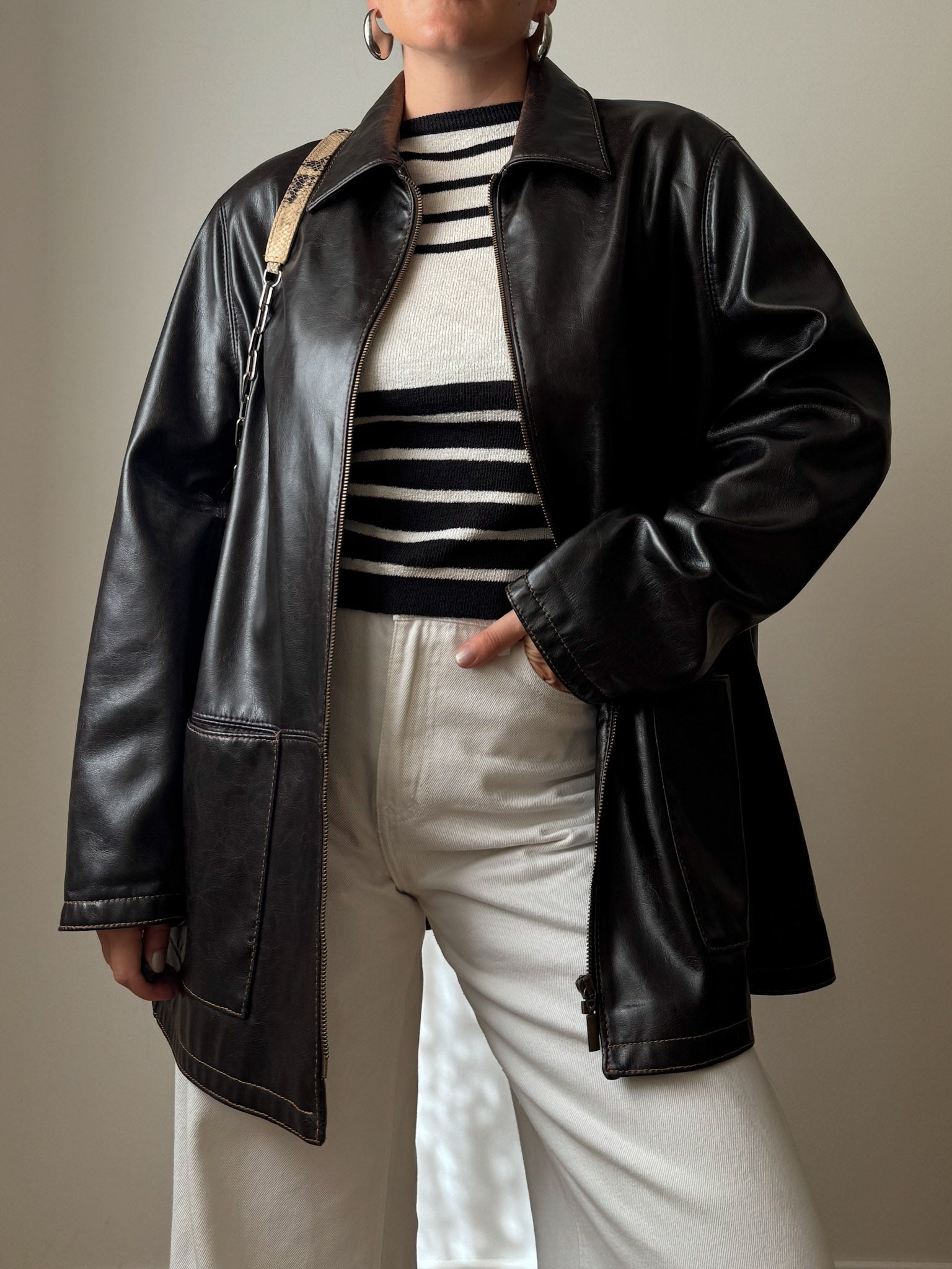 Faux leather distressed jacket
