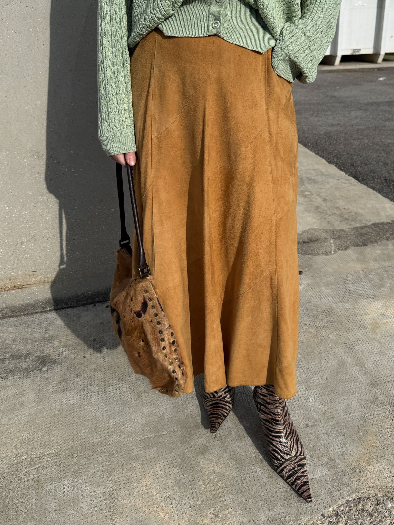 Real suede camel skirt