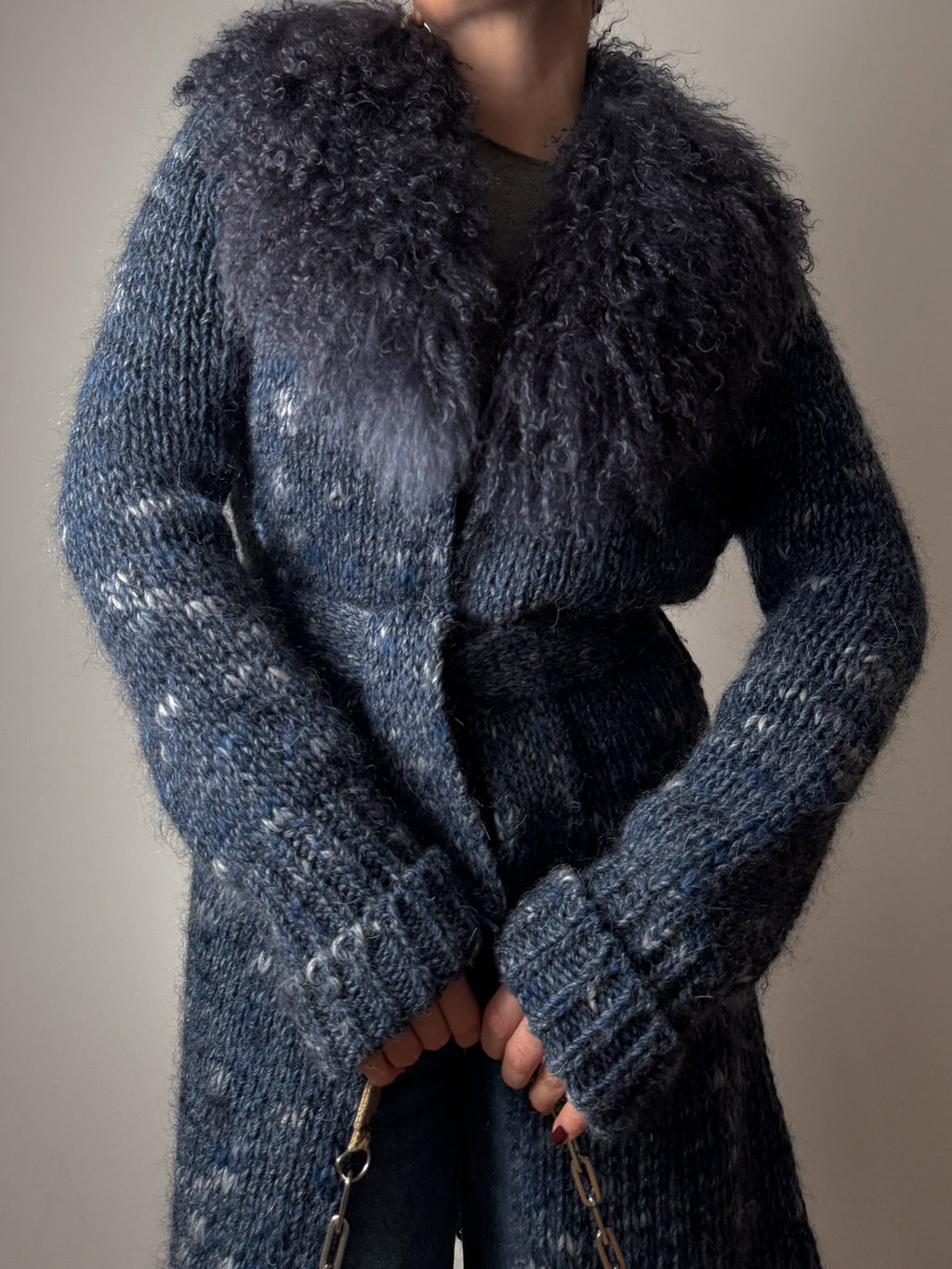 Wool, mohair and mongolian blue maxi cardigan