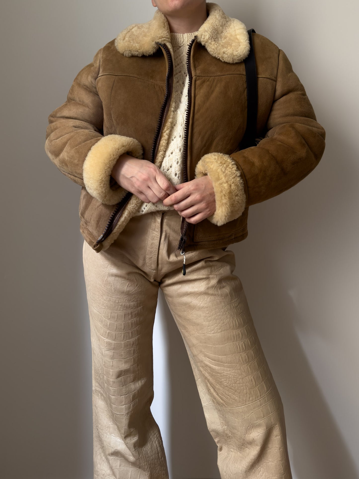 Real shearling caramel bomber