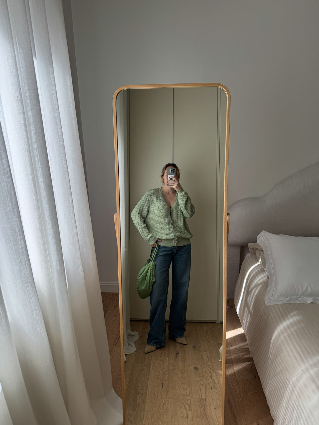 Cotton and viscose green cardigan