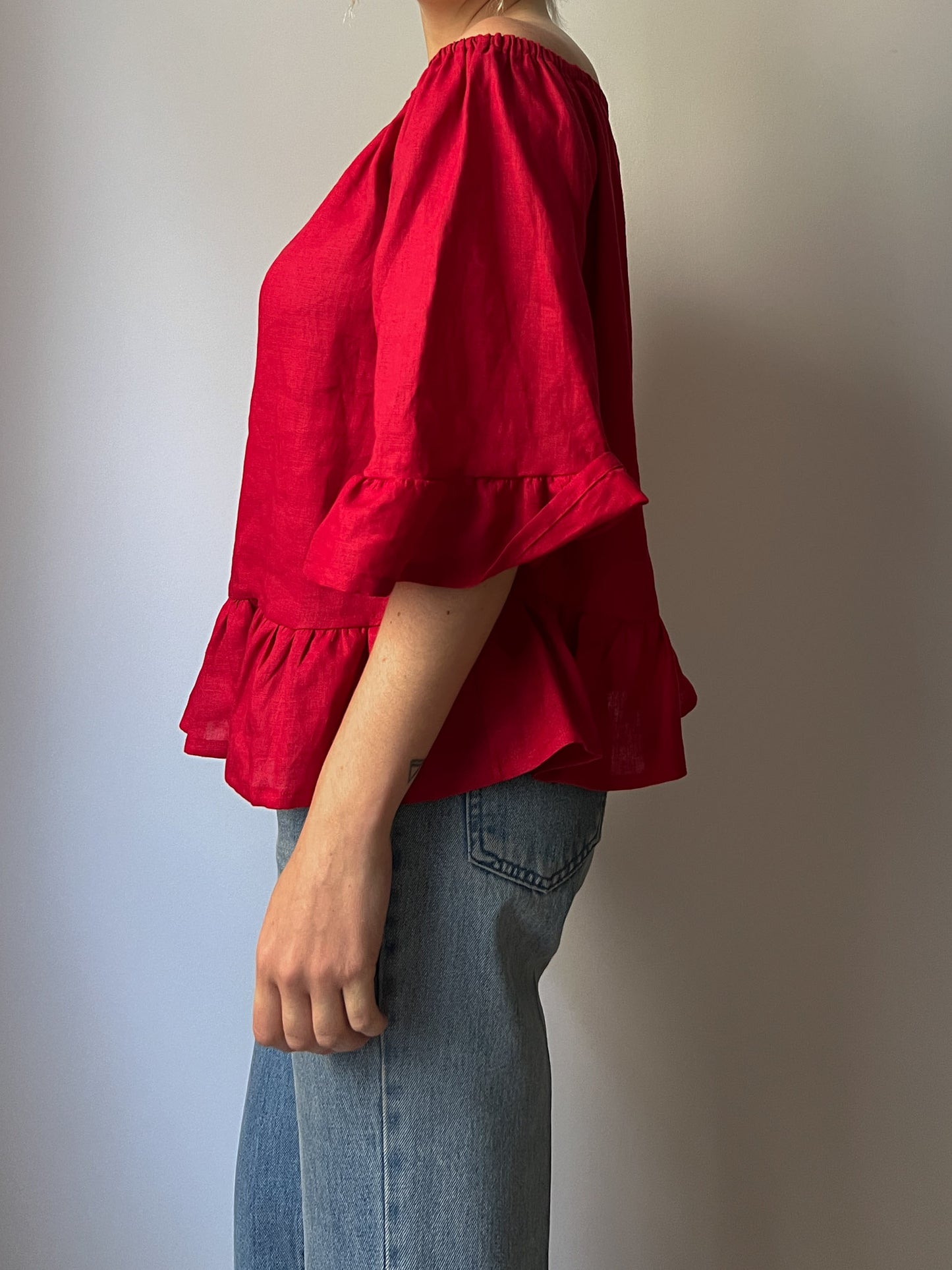 Pure linen red top