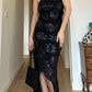 Pure silk sequins black dress