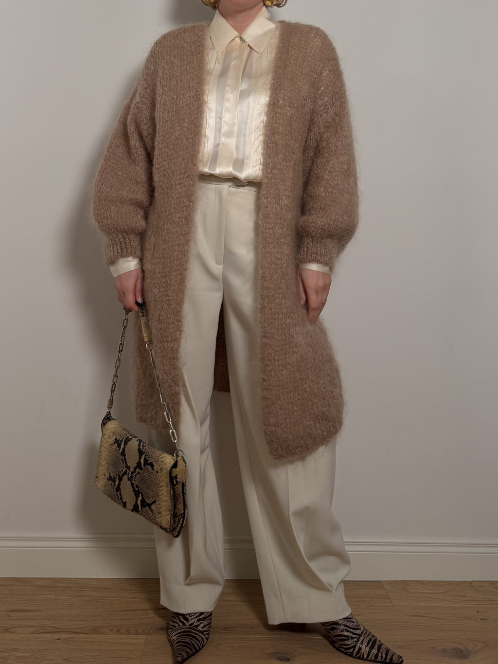 Mohair and wool camel maxi cardigan