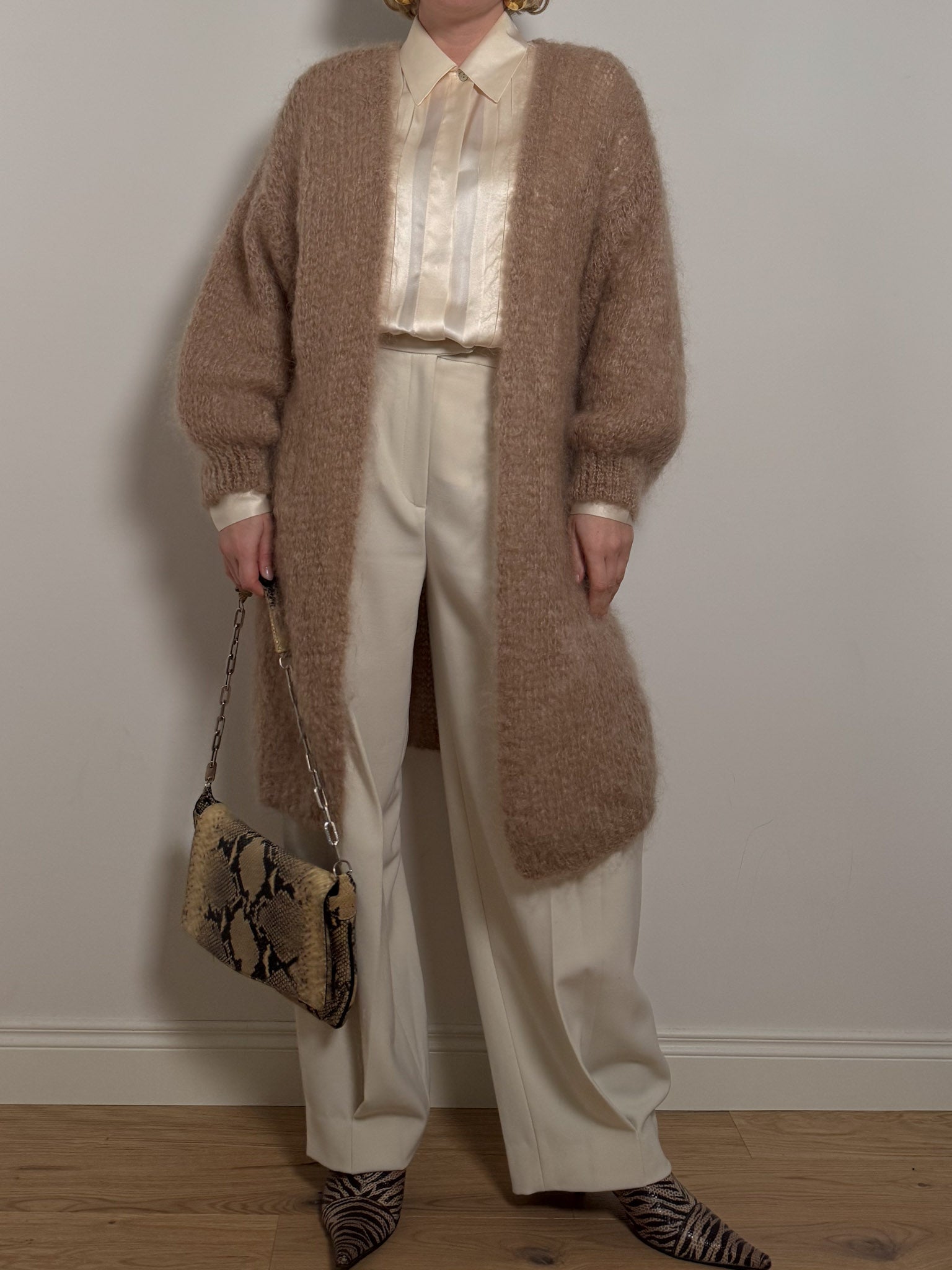 Mohair and wool camel maxi cardigan