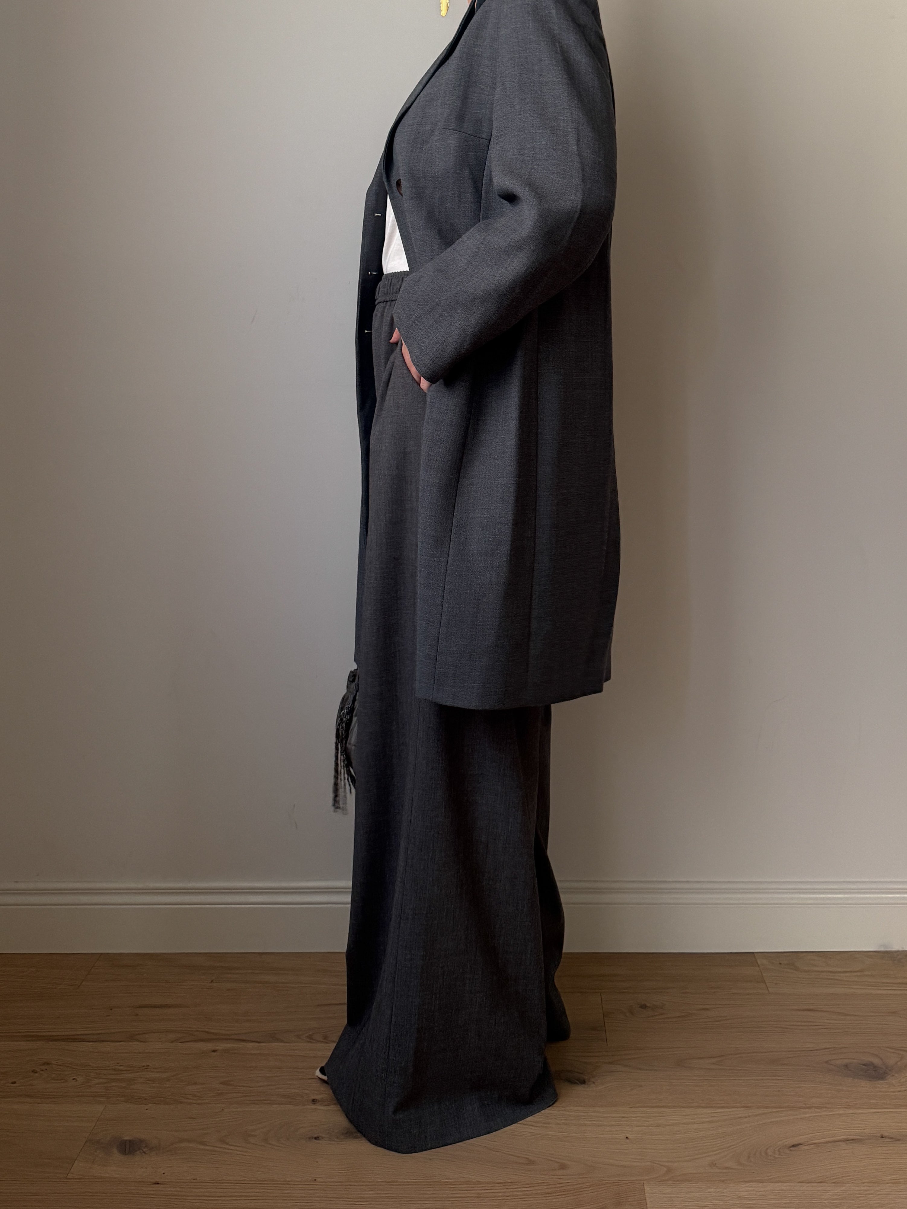 Blazer lungo vintage in lana e viscosa grigio