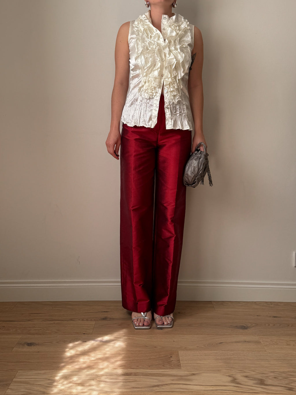 Pure silk red pants