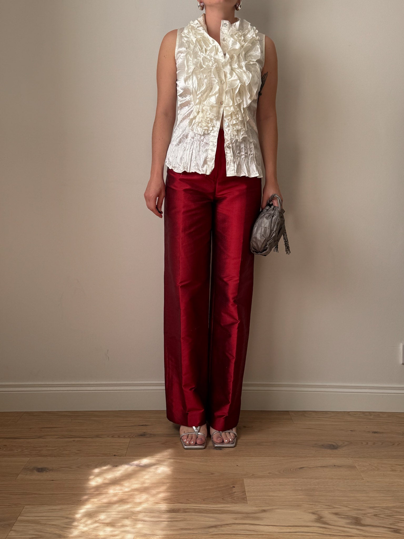 Pure silk red pants