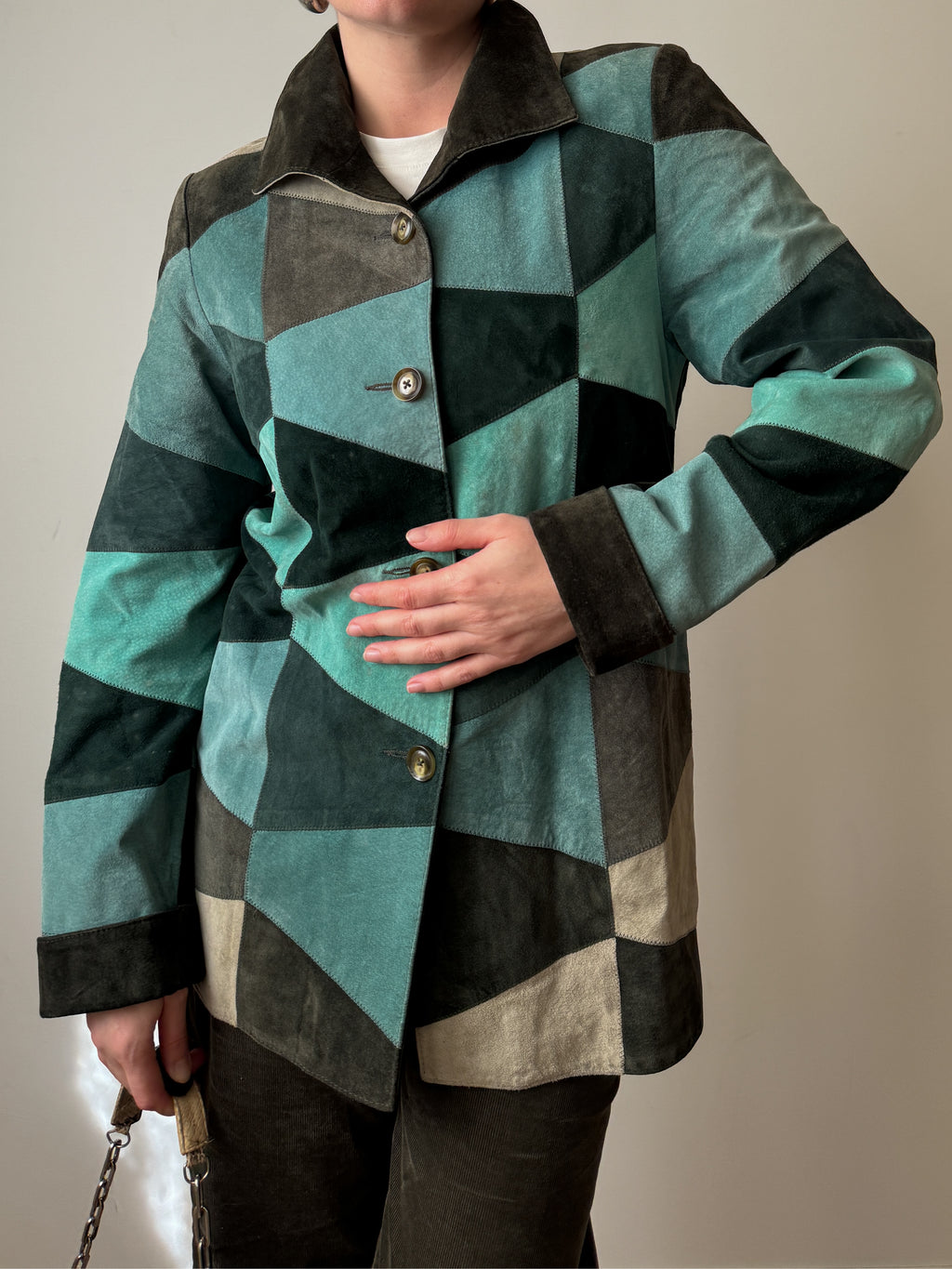 Real suede patchwork jacket