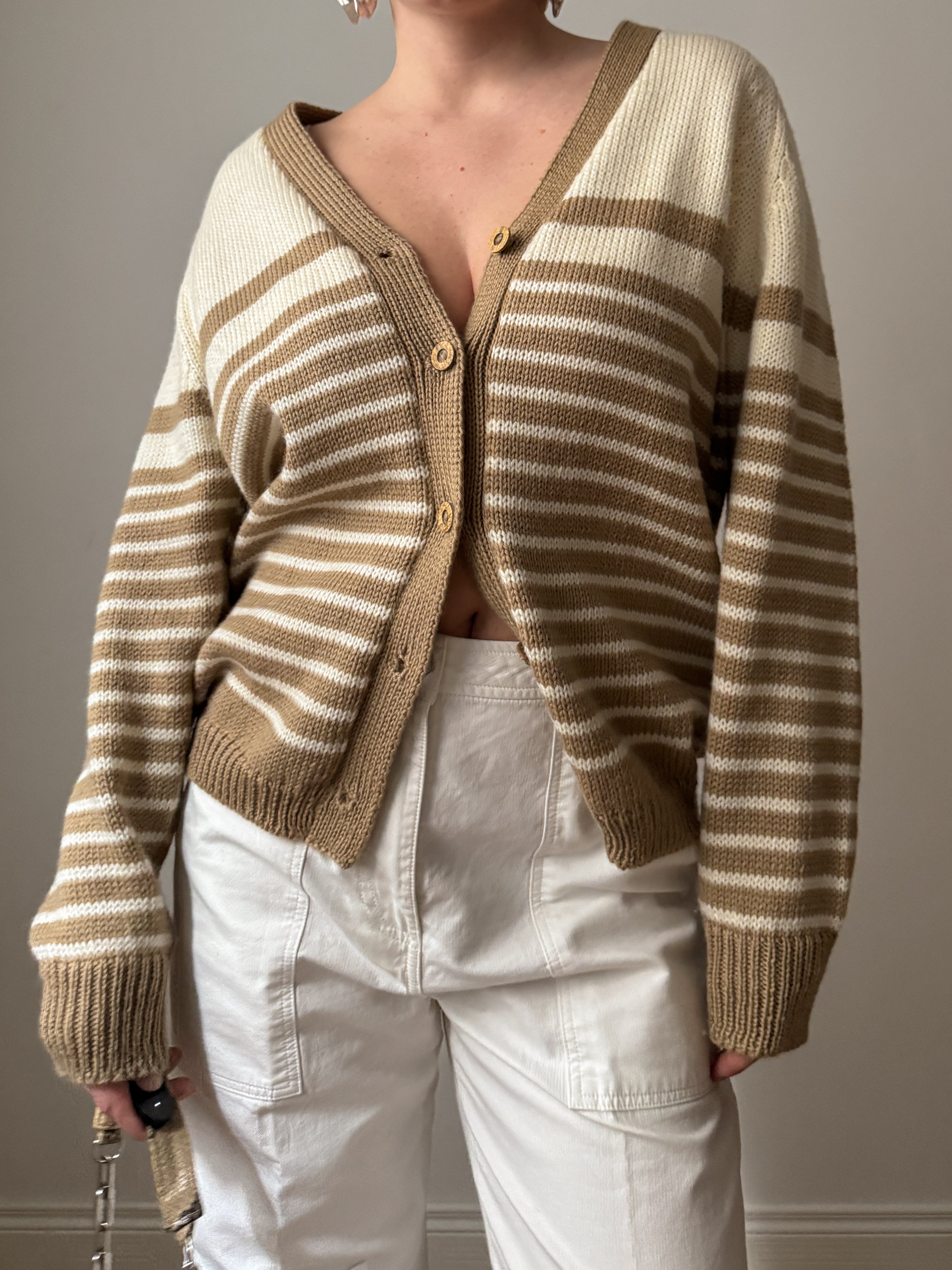 Pure wool embroidered striped cardigan