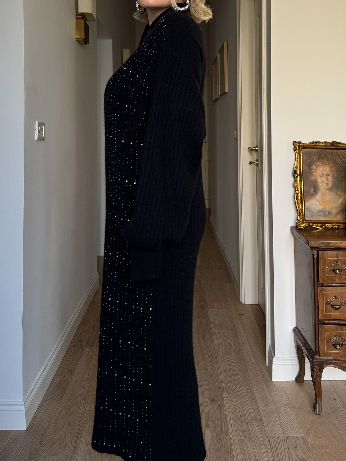 Lambswool, angora and strass black dress