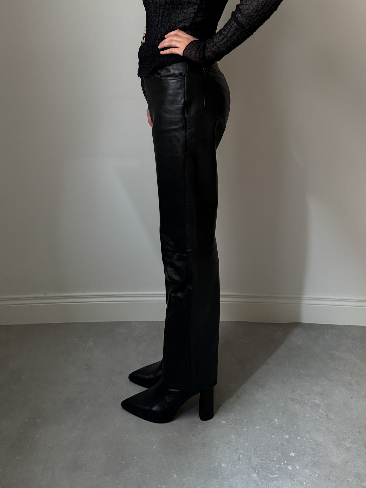 Real leather black pants