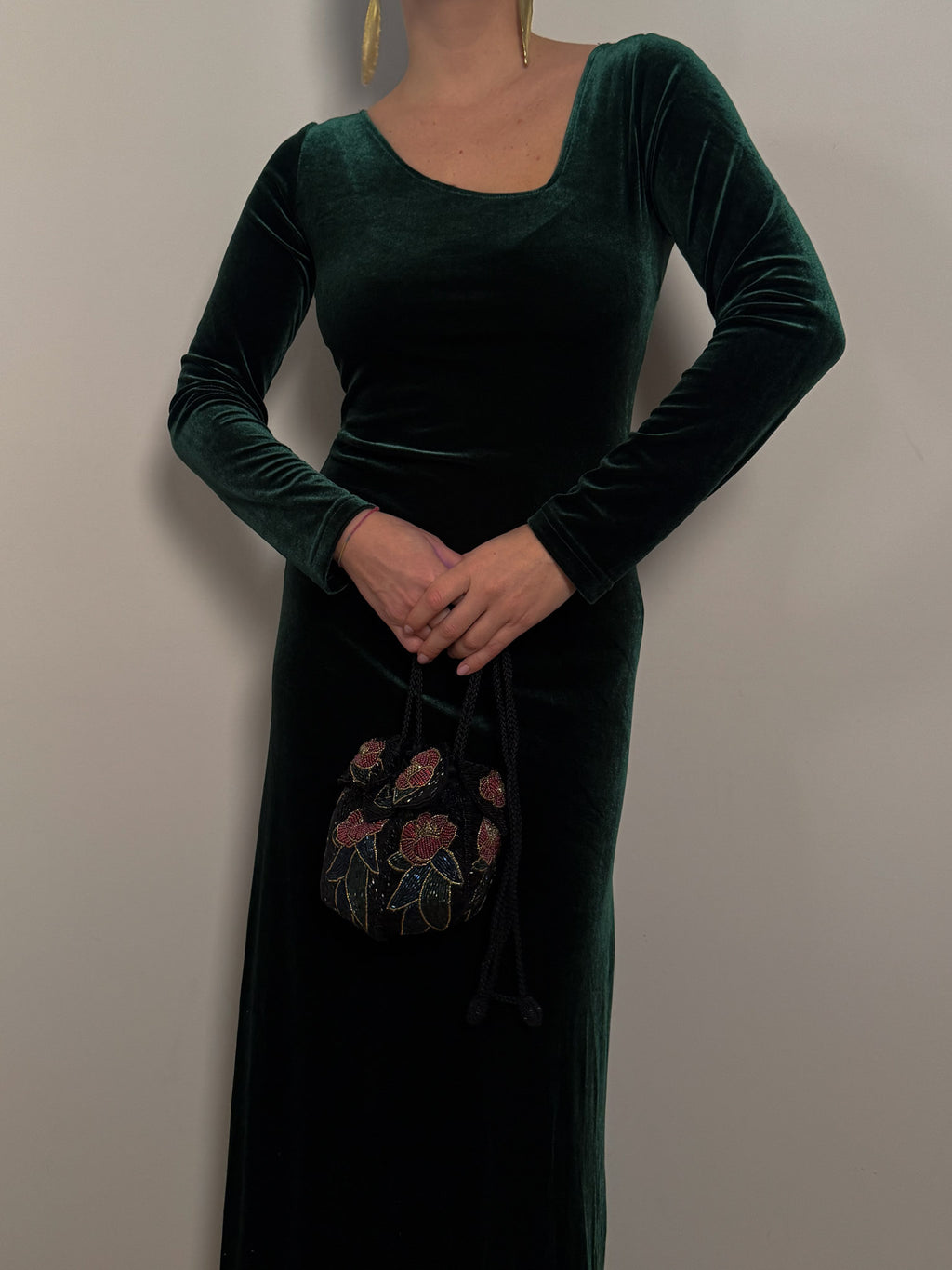 Velvet green long dress