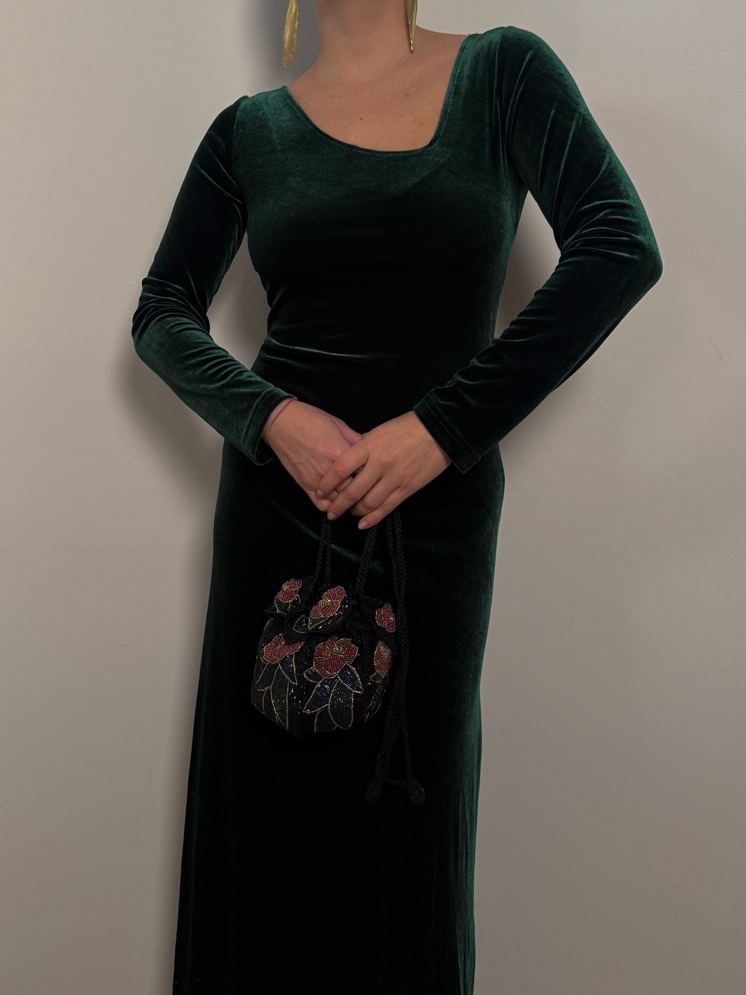 Velvet green long dress