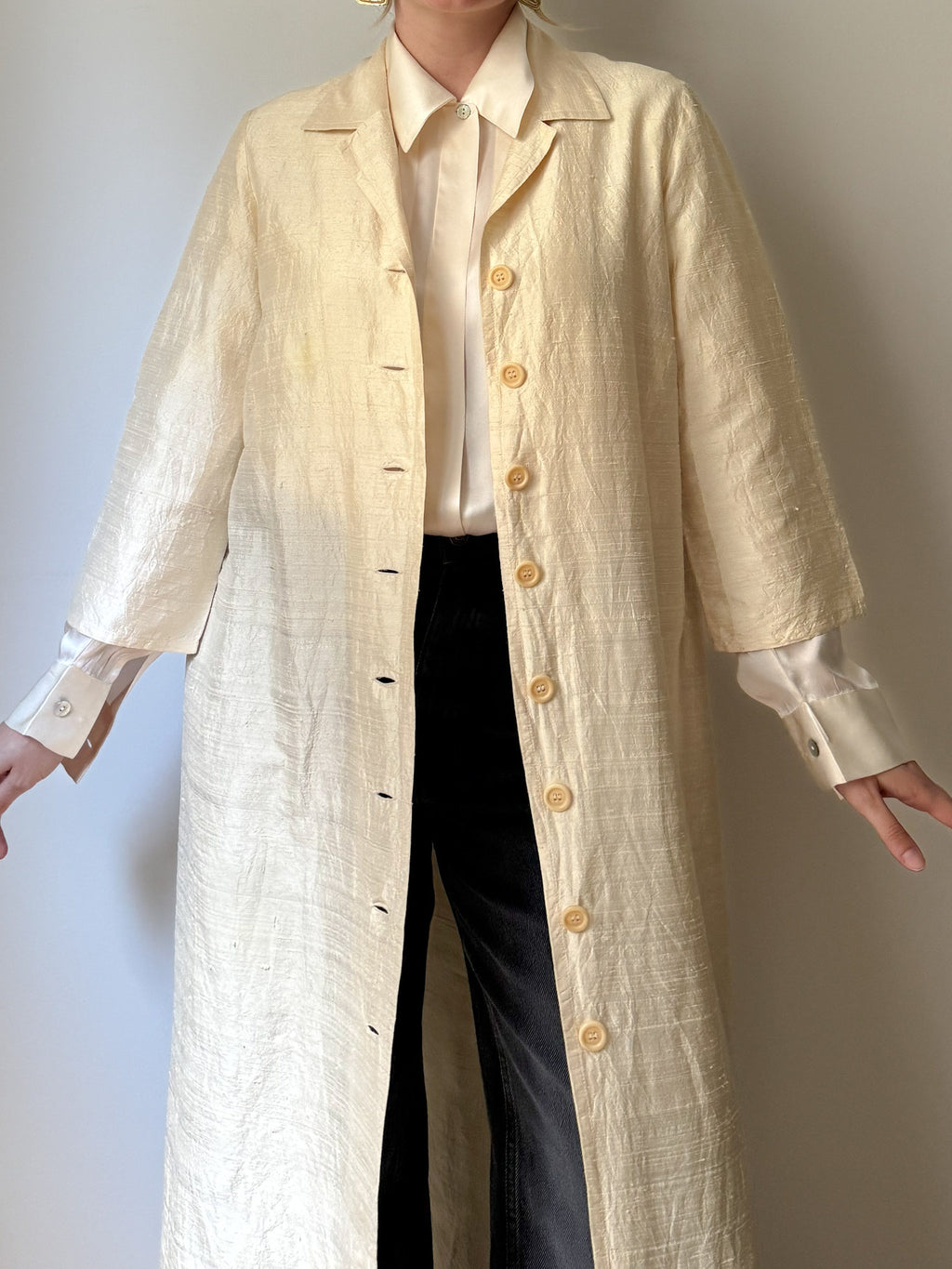 Shantung silk ivory duster