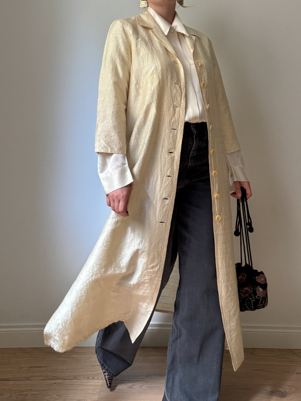 Shantung silk ivory duster