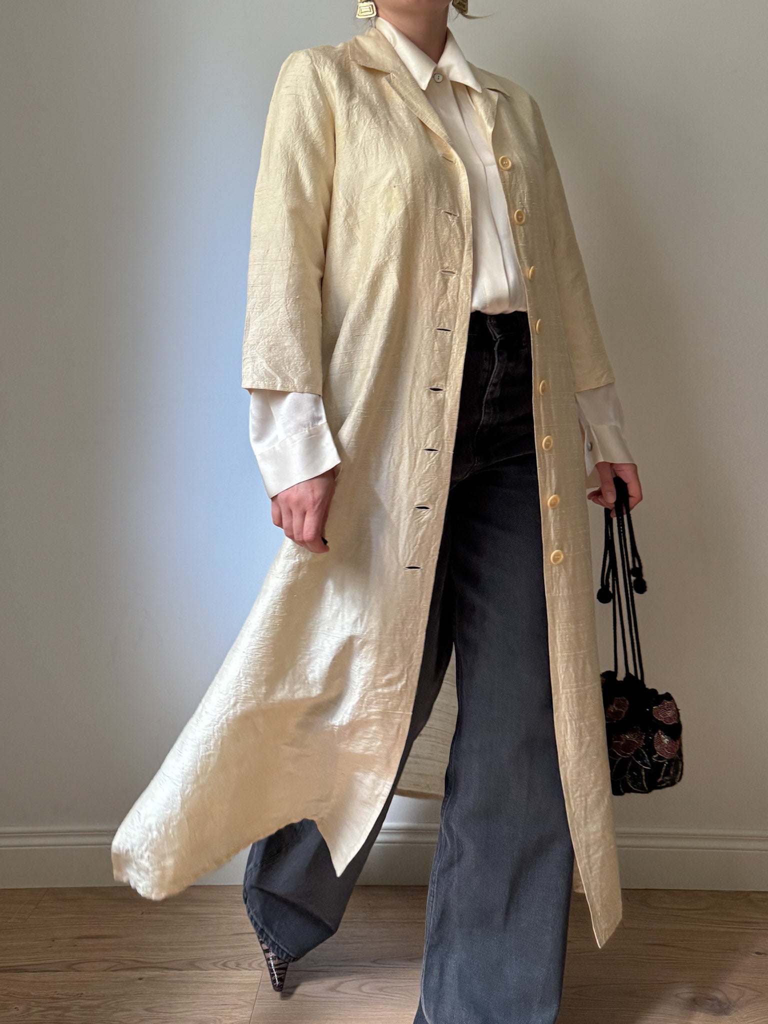 Shantung silk ivory duster