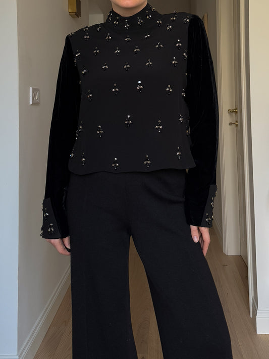 Velvet and strass black blouse