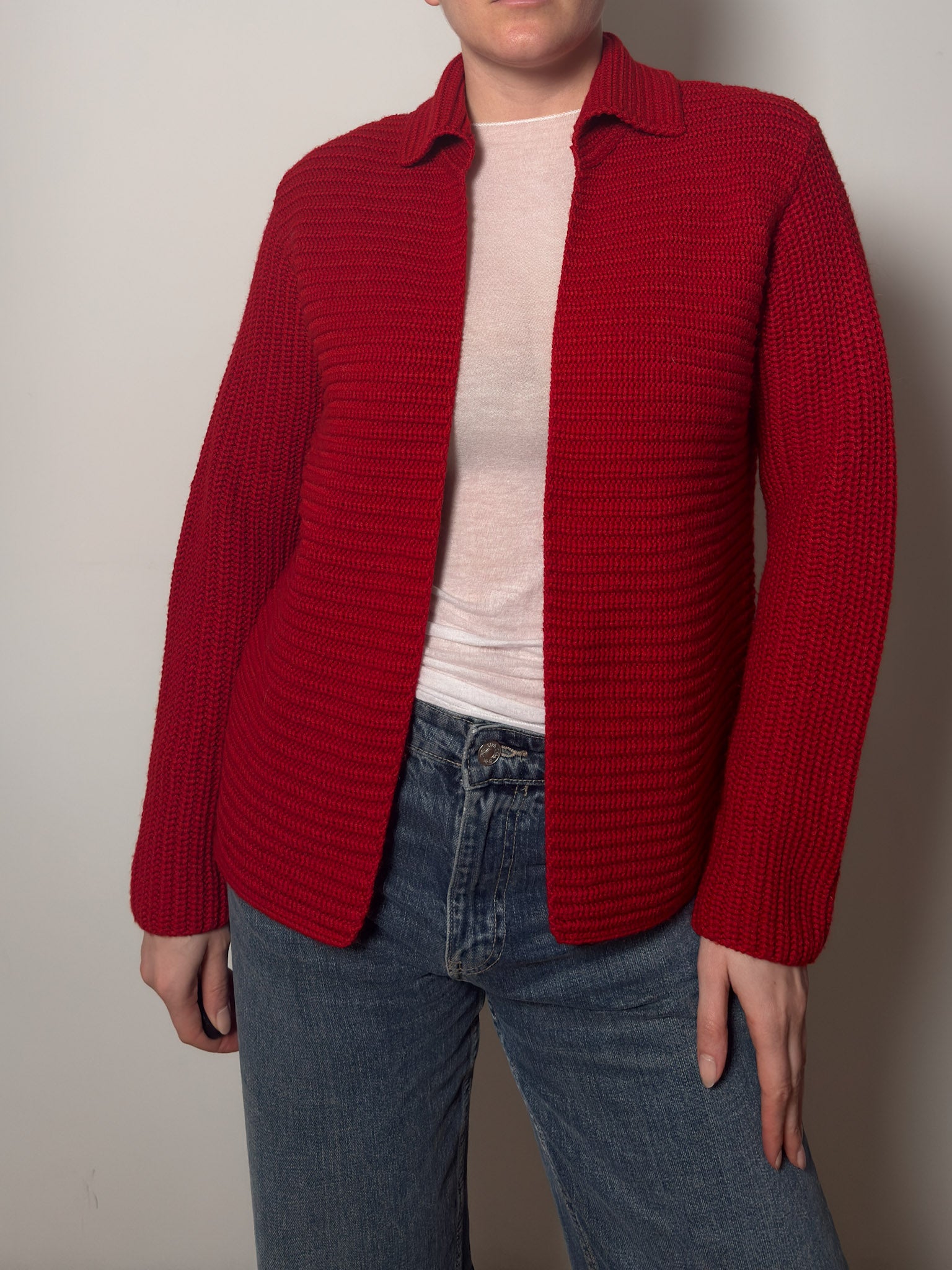 Wool blend red cardigan