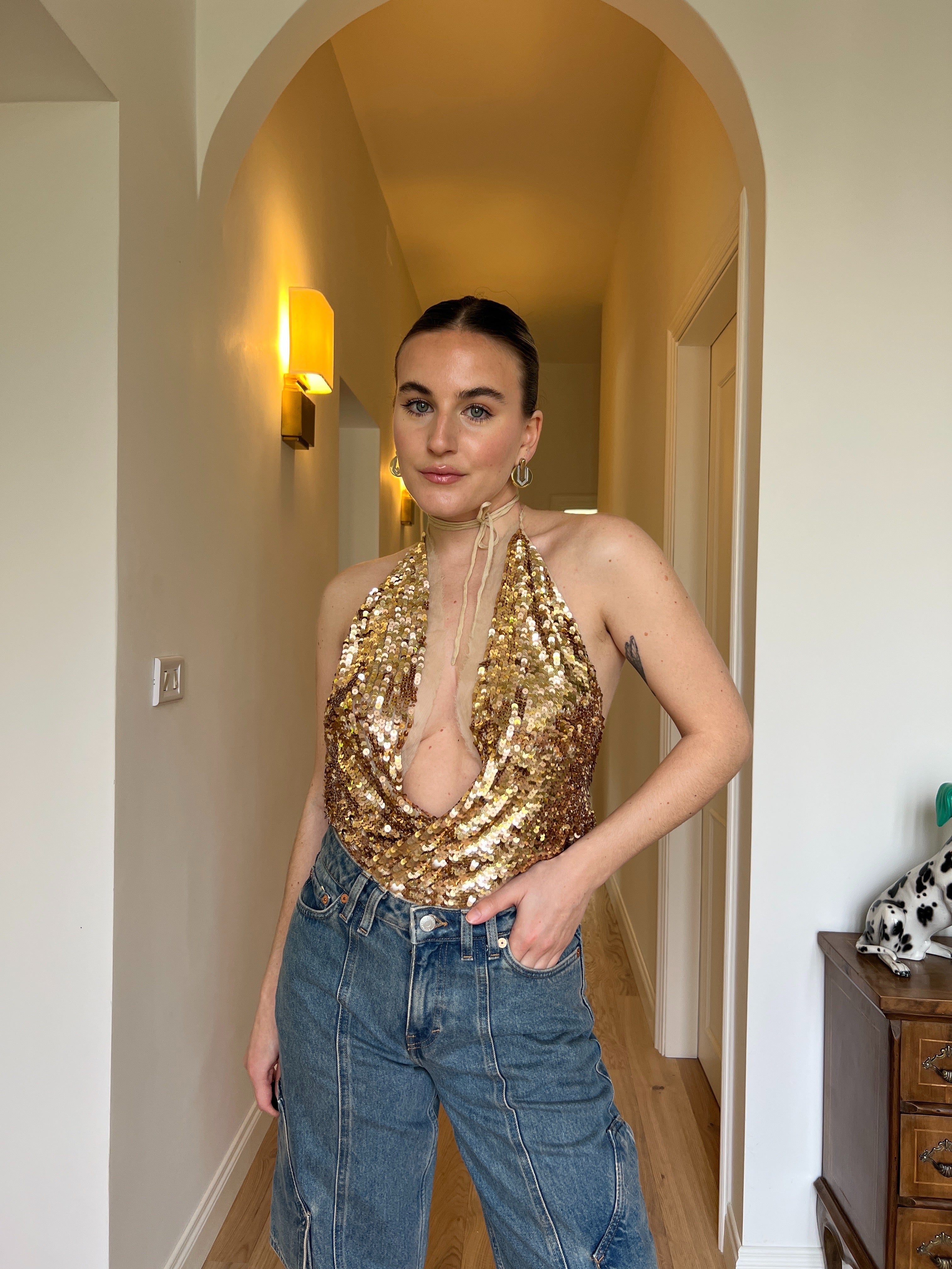 Pure silk gold top