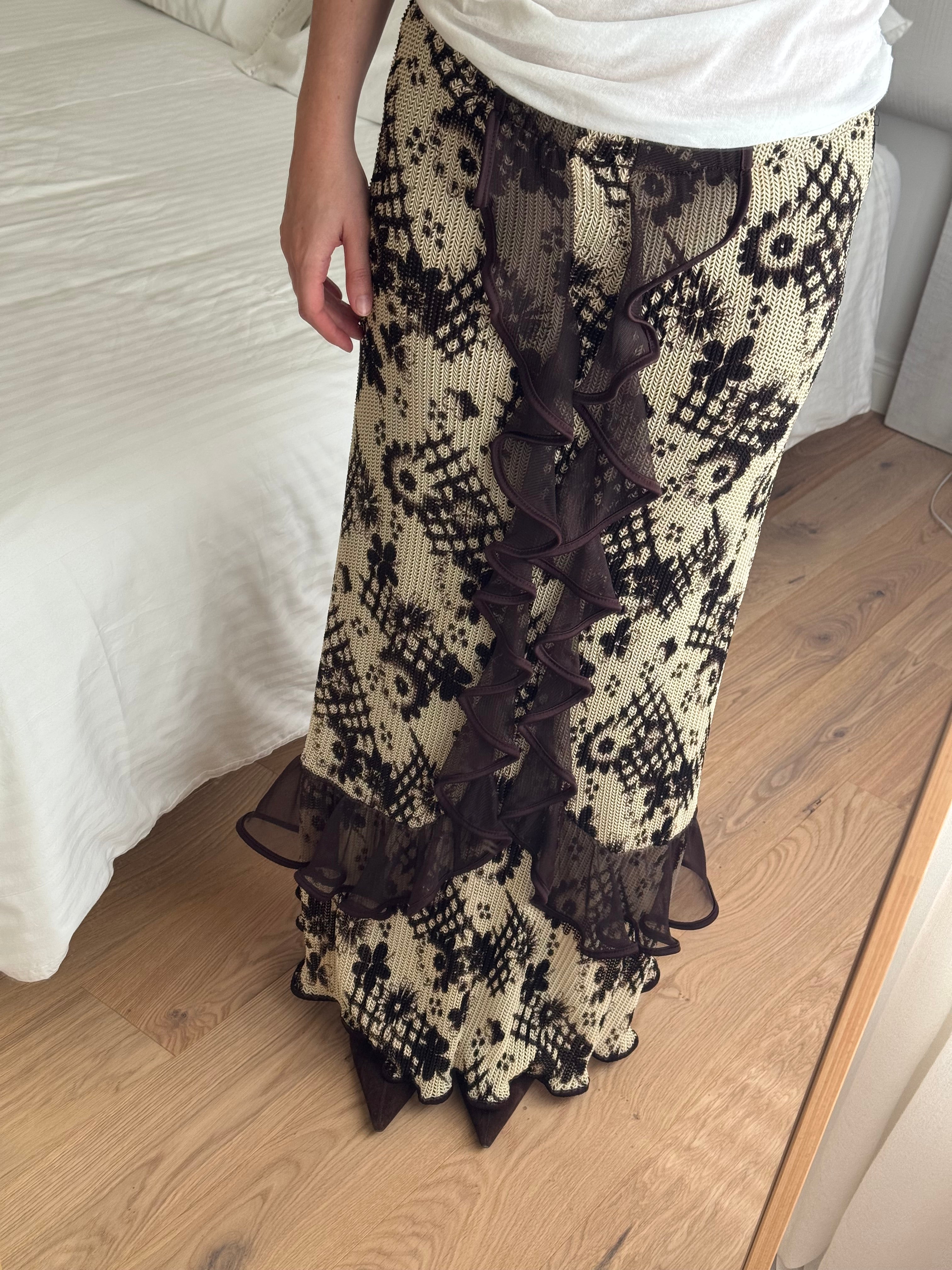 Rouches brown and sand long skirt