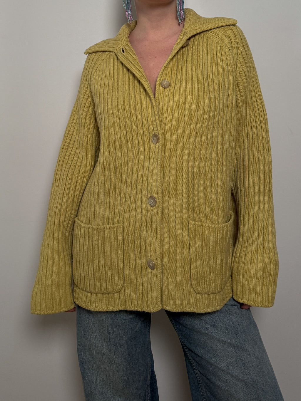 Pure virgin wool yellow cardigan