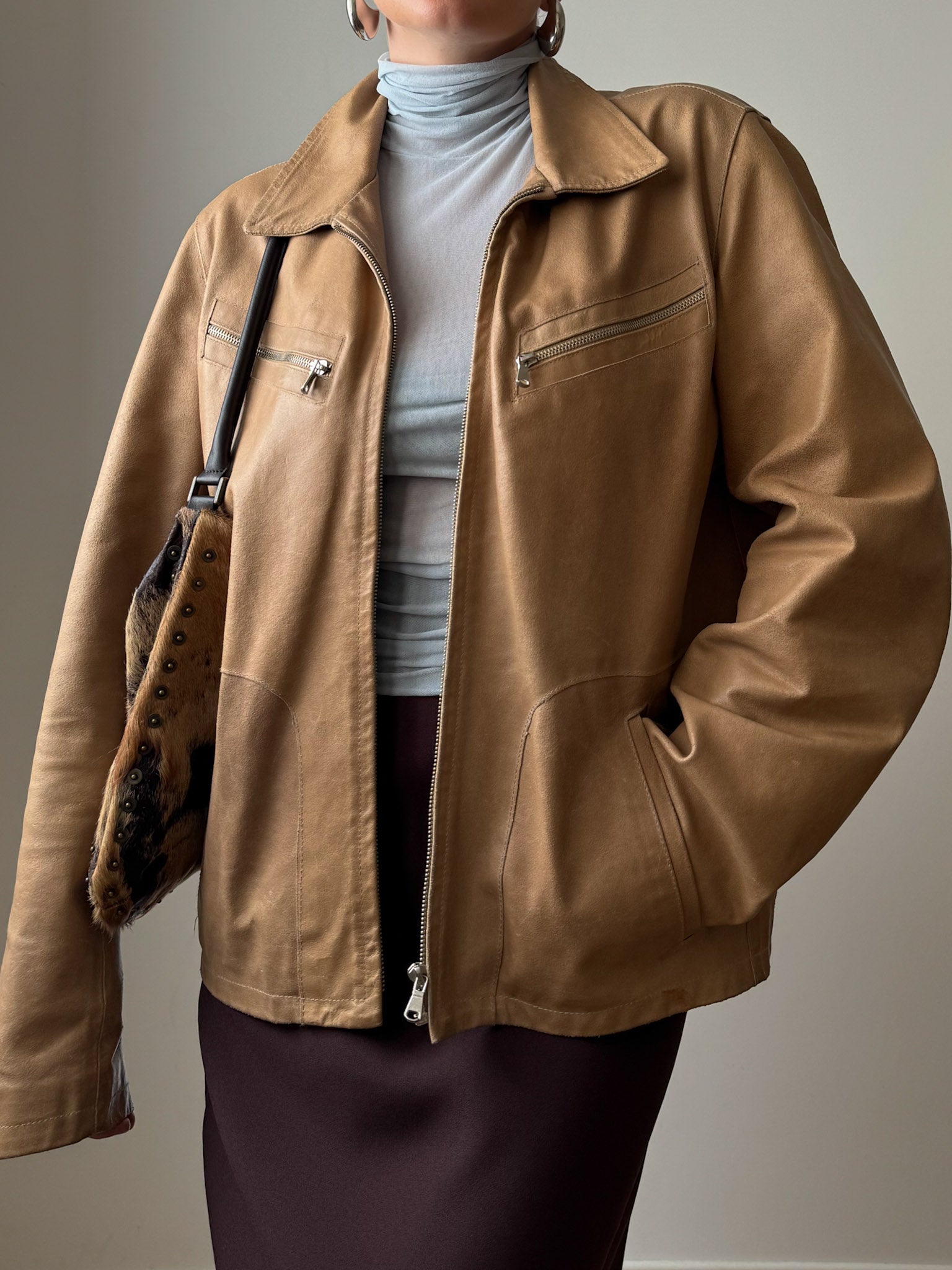 Real leather beige jacket