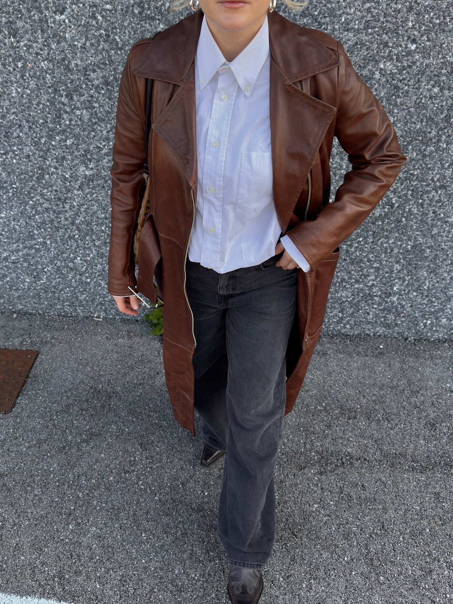 Genuin lather caramel trench coat