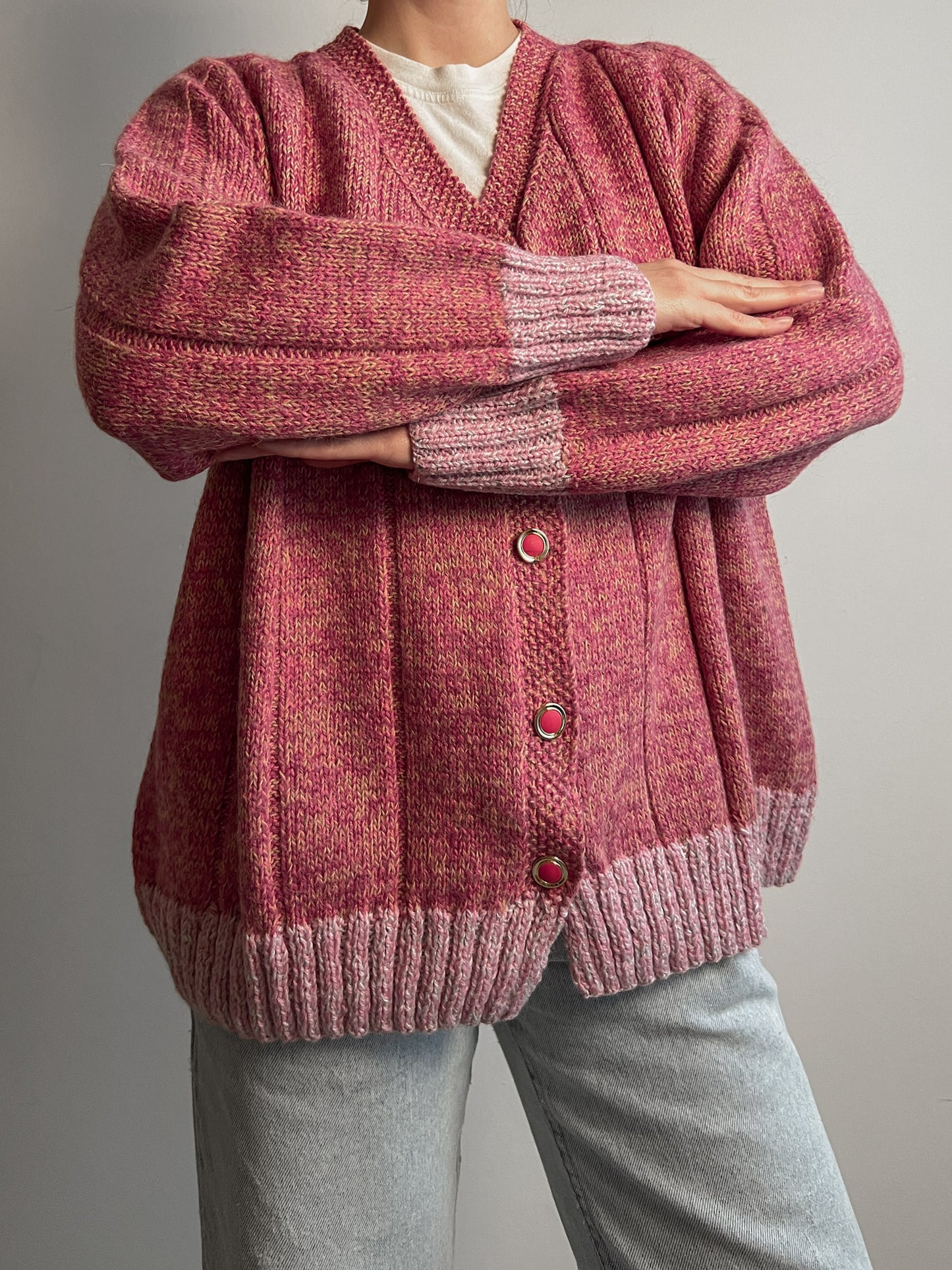 Pure wool embroidered pink cardigan