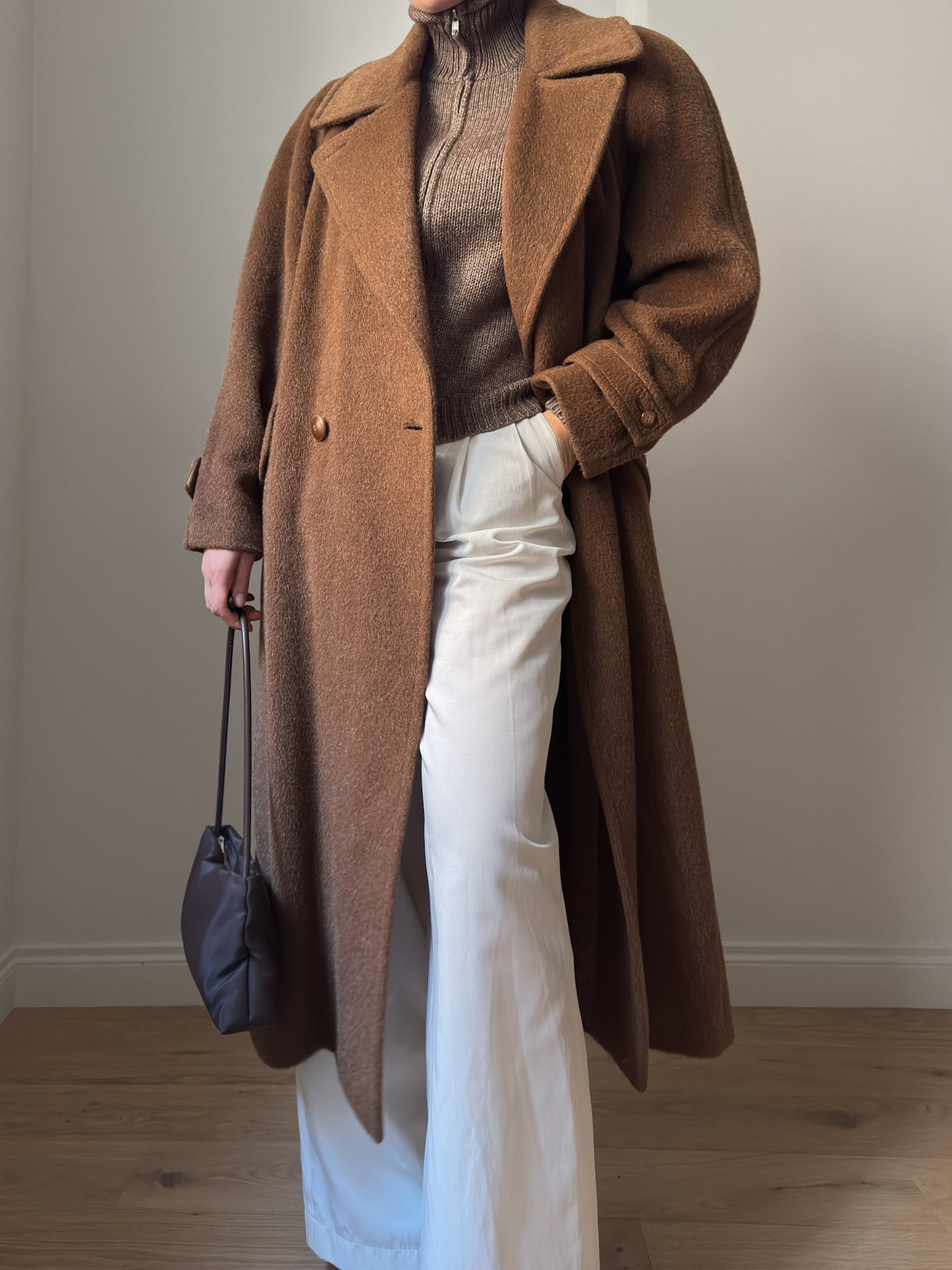 Wool, alpaca and mohair camel coat