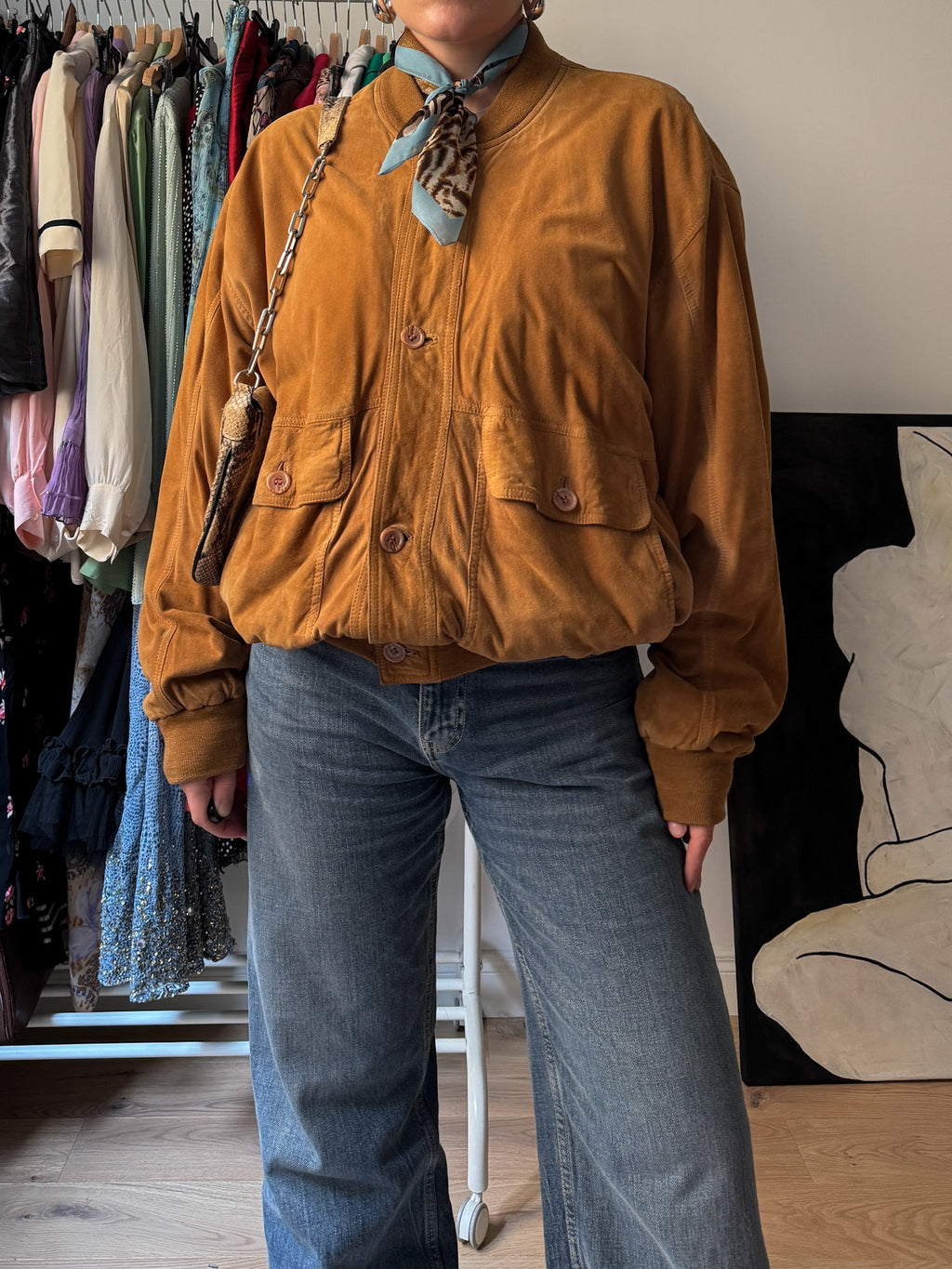 Real suede caramel bomber