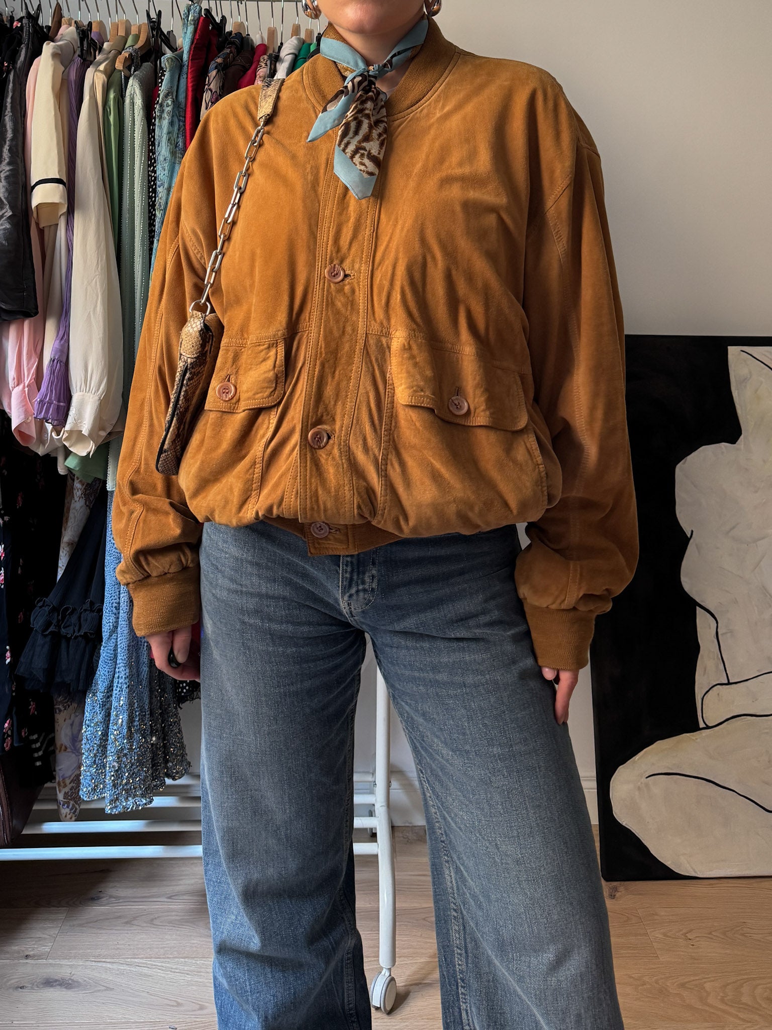 Real suede caramel bomber