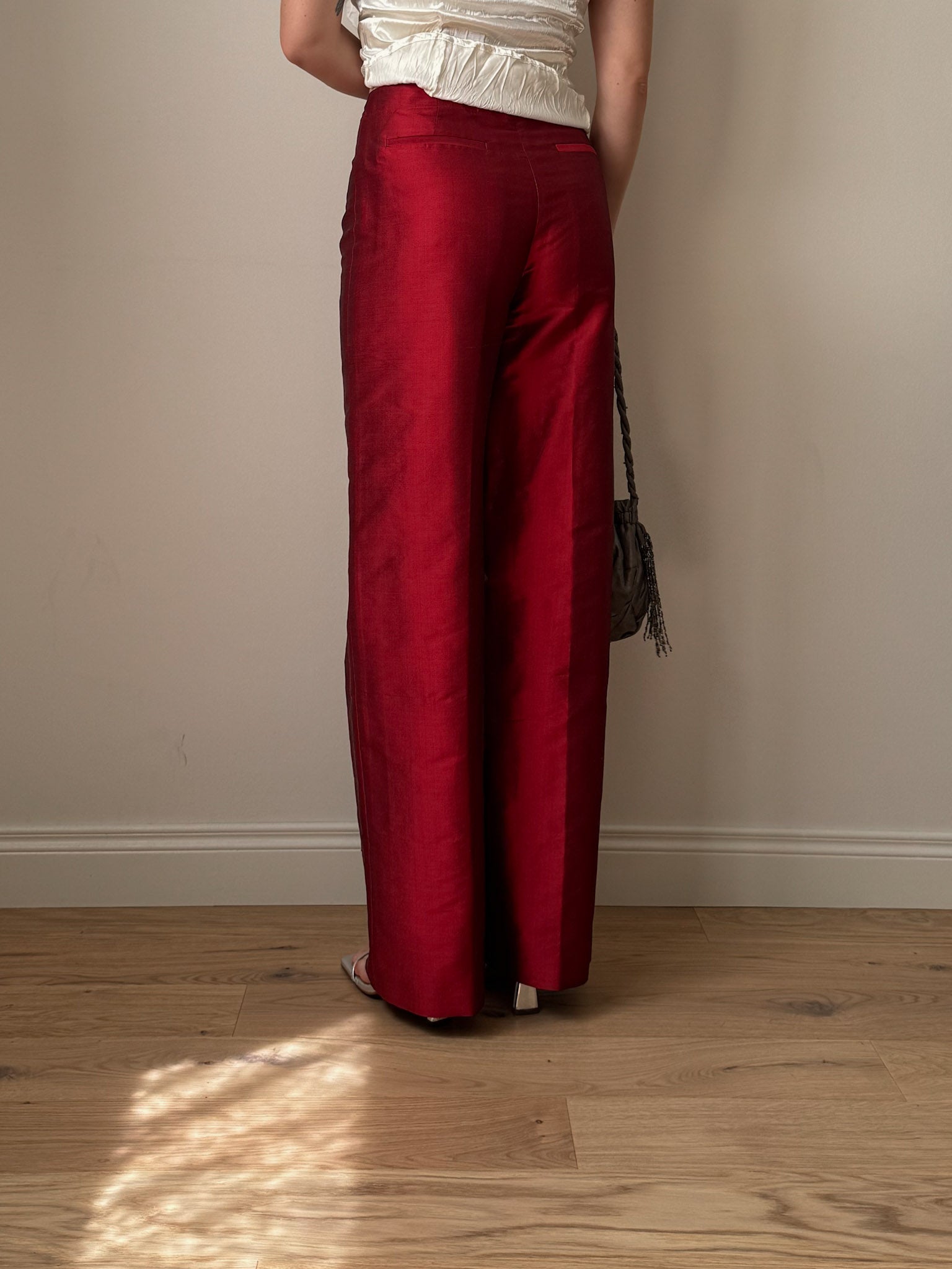 Pure silk red pants