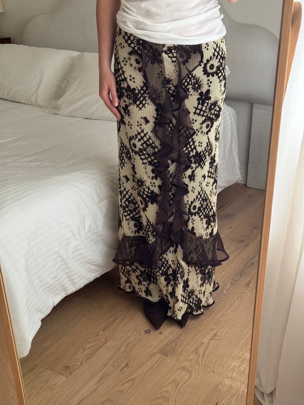 Rouches brown and sand long skirt