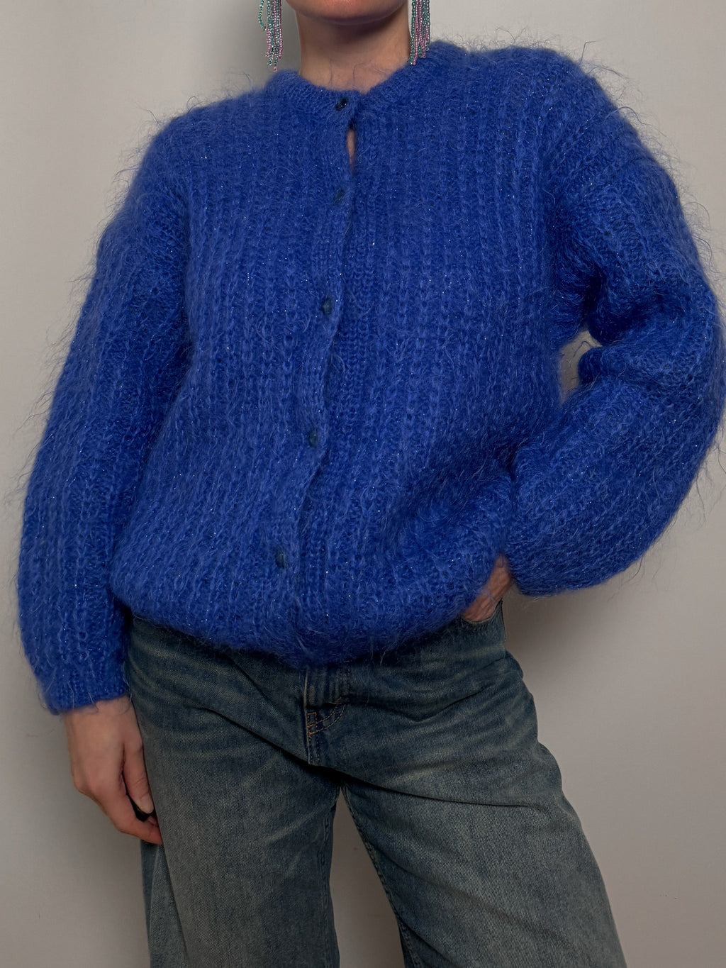 Mohair and wool blue cardigan