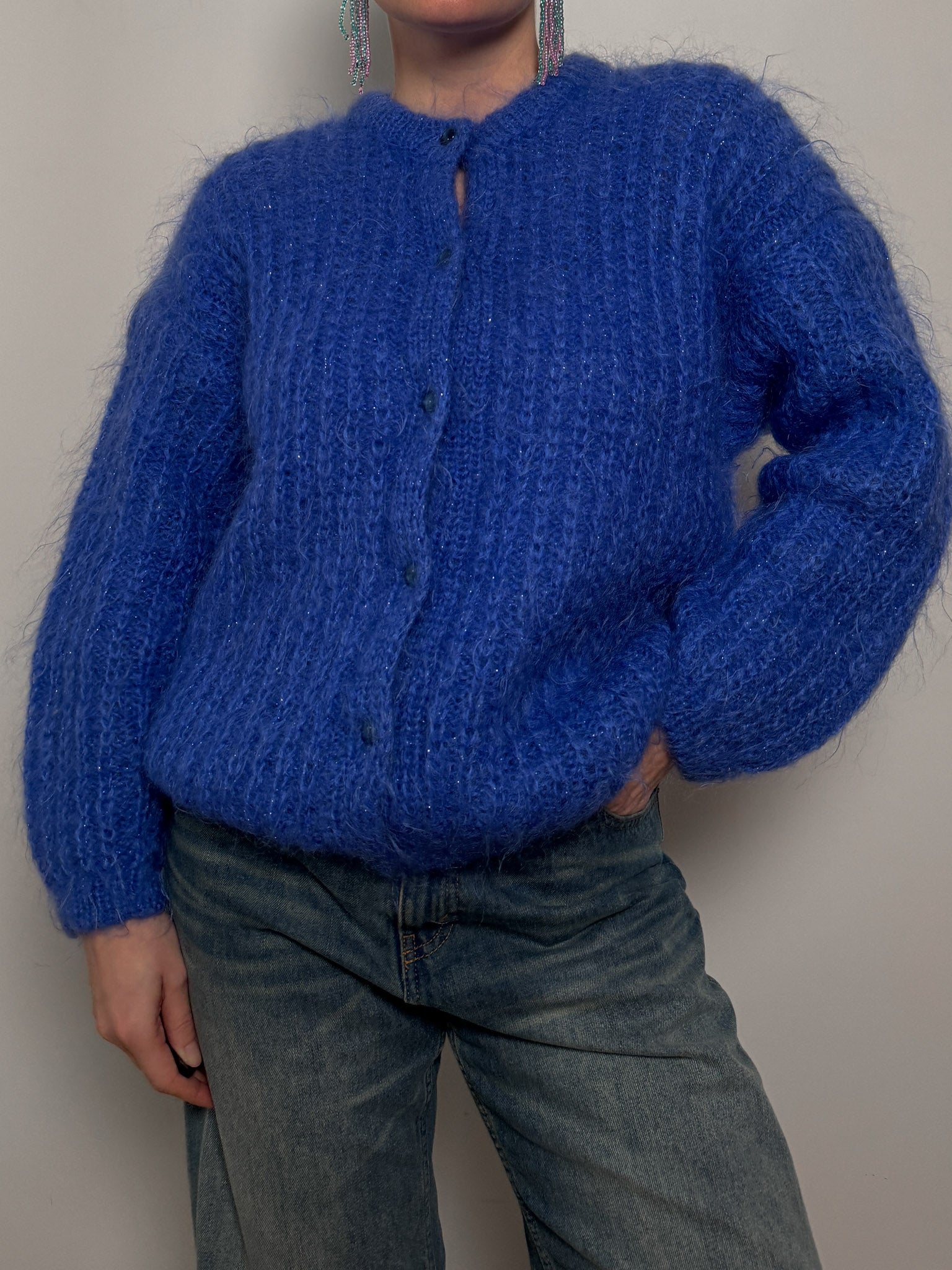 Mohair and wool blue cardigan