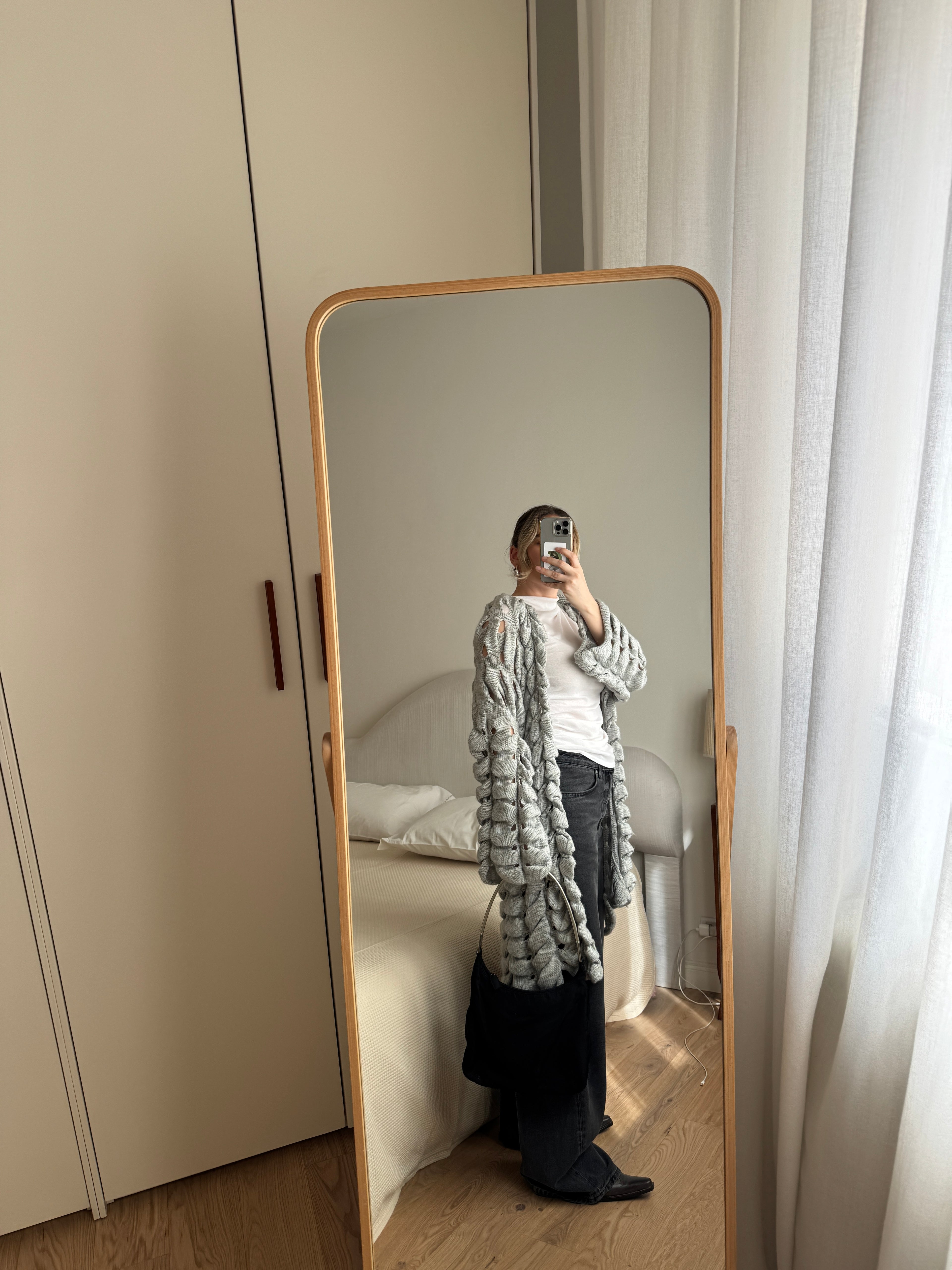 Wool blend grey maxi cardigan