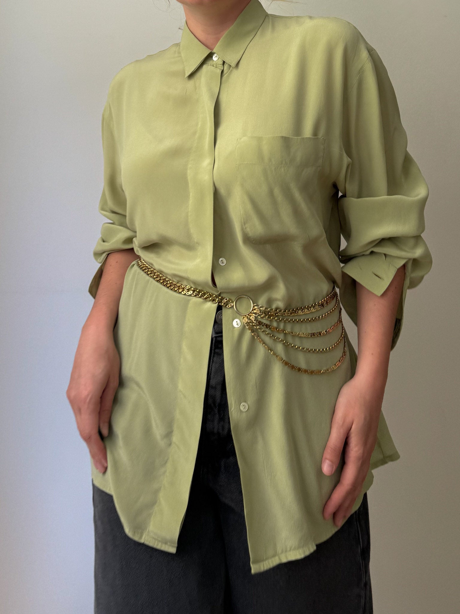 Pure silk green shirt