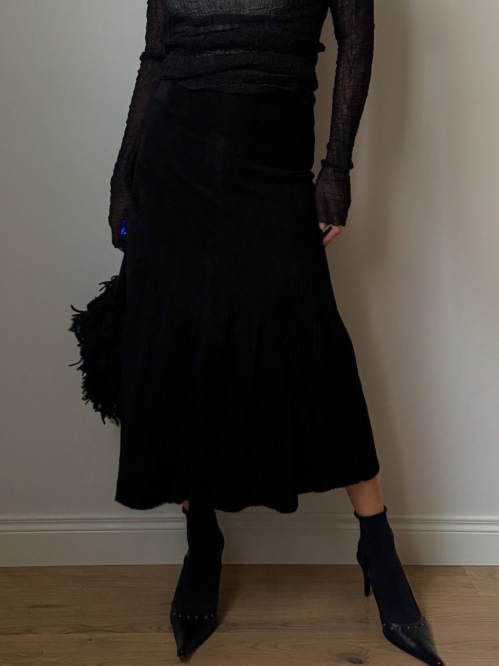 Real suede black skirt
