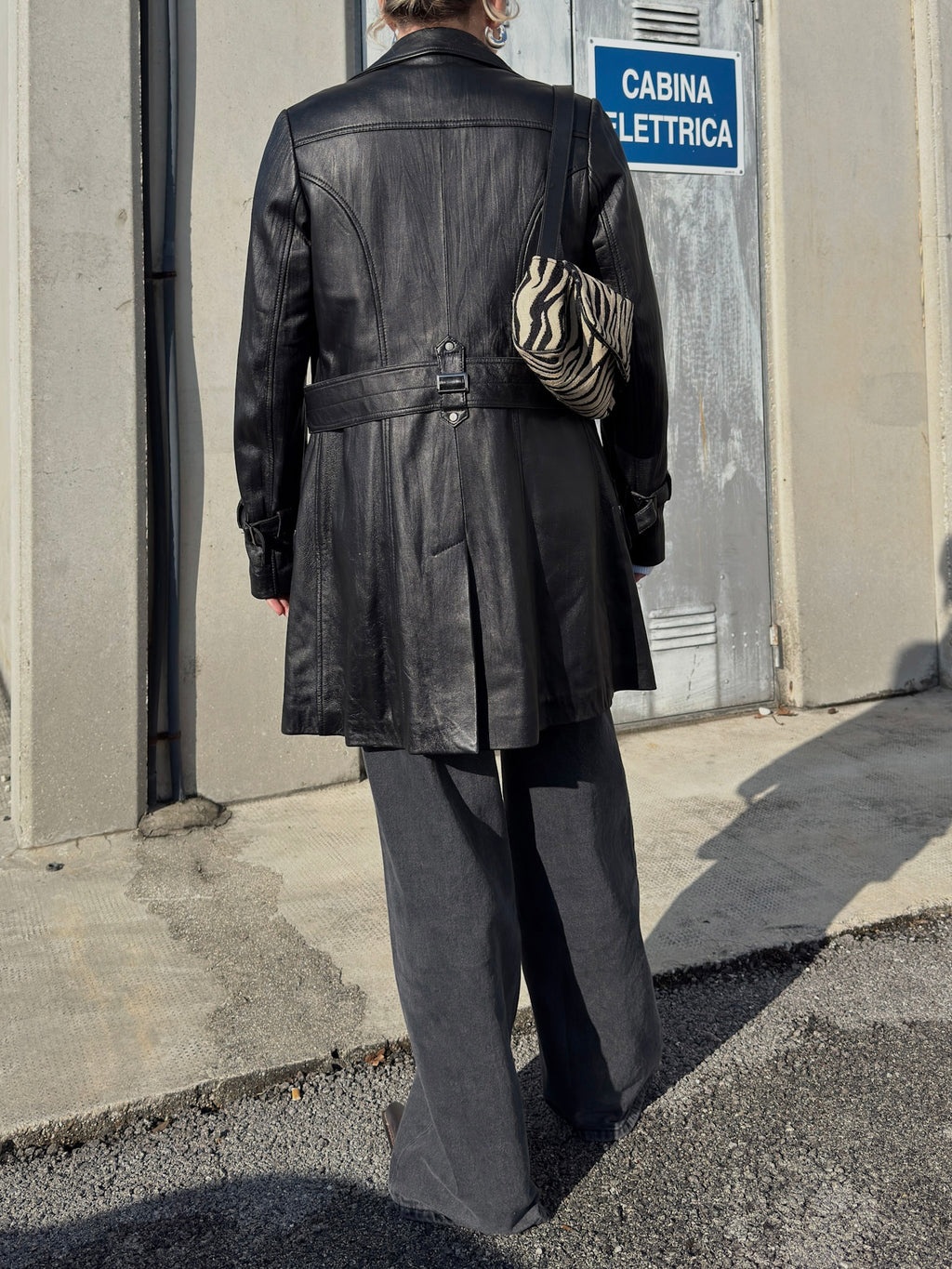Genuin leather black trench