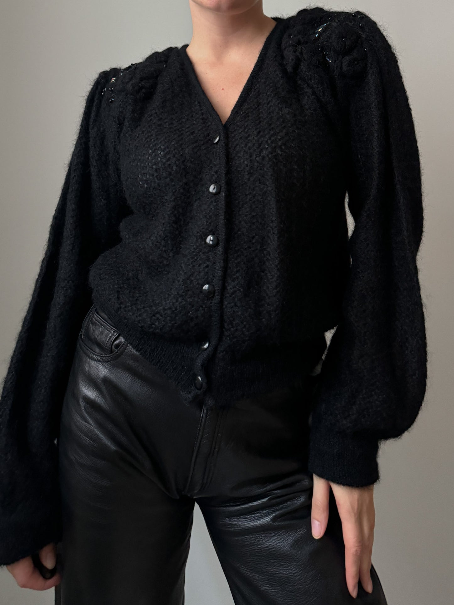 Pure wool embroidered black cardigan