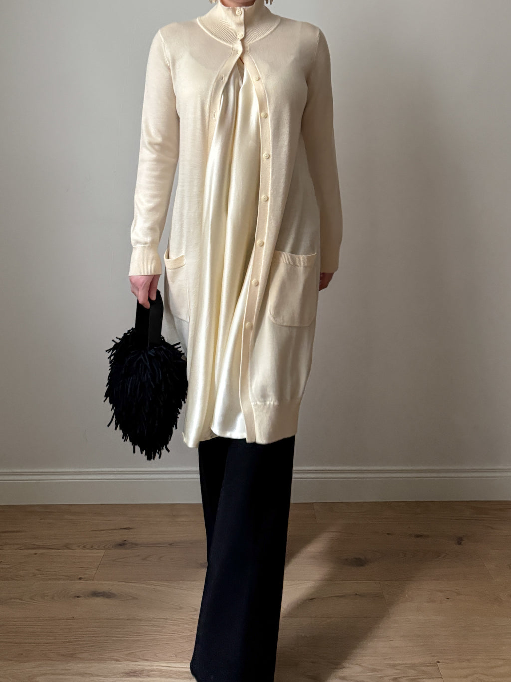 Roberto Cavalli Class wool and silk ivory dress