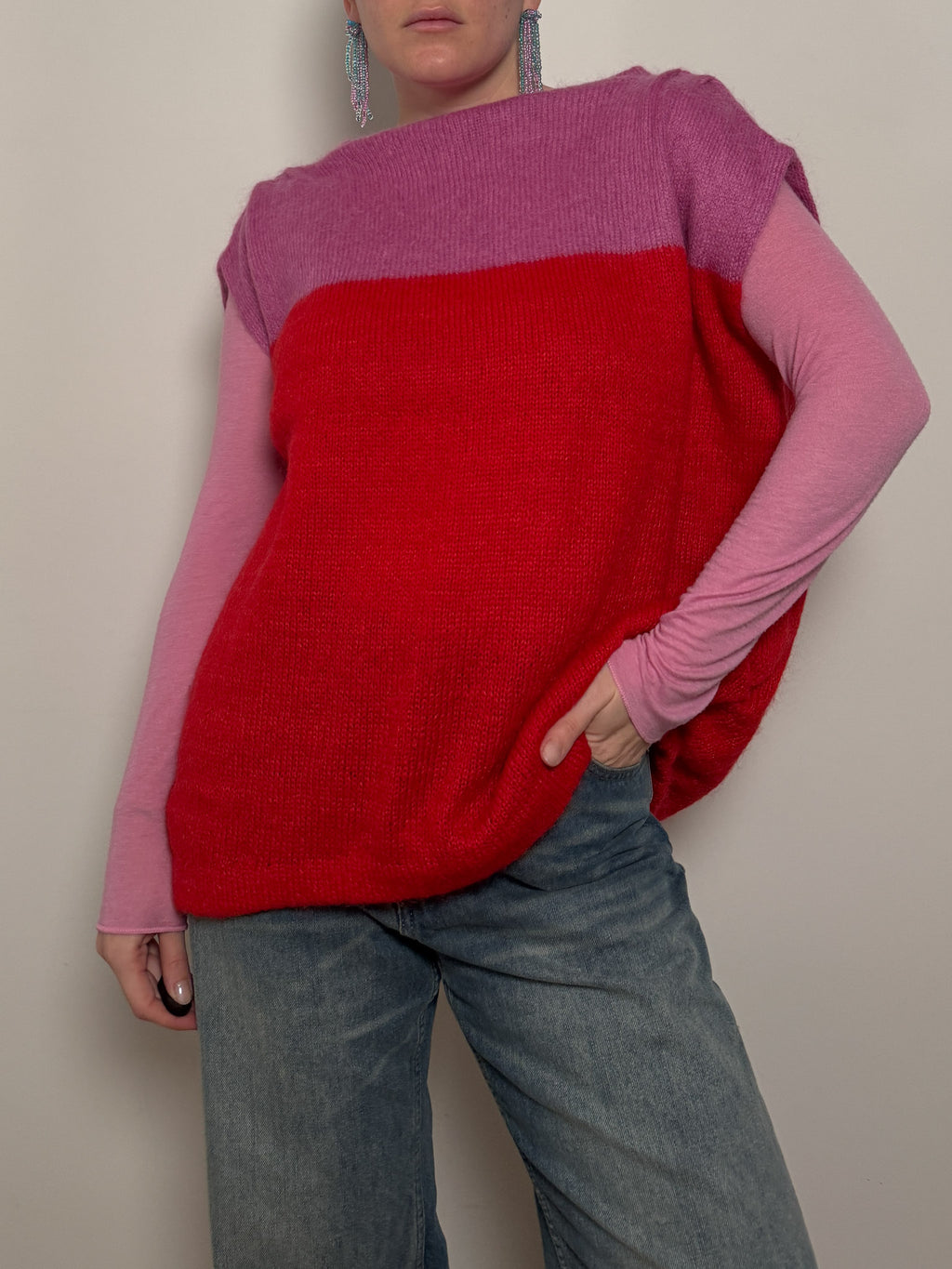 Mohair and wool pink and red top