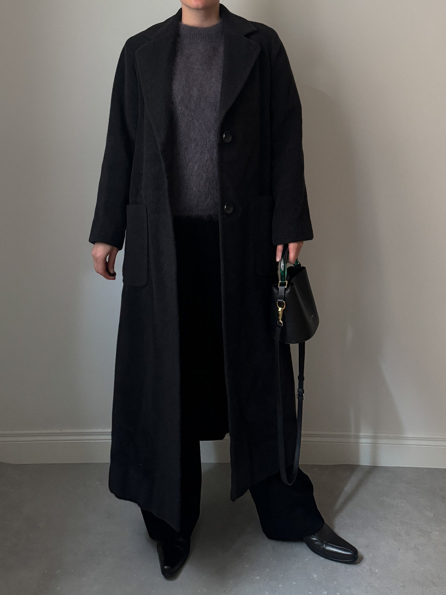 Pure wool anthracite long coat