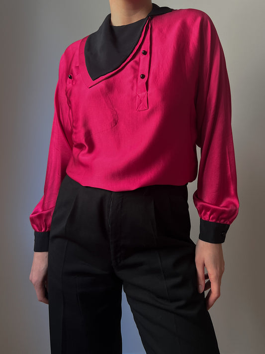 Pure silk black and cyclamen blouse