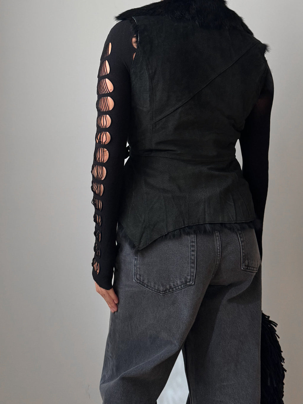 Real fur black vest