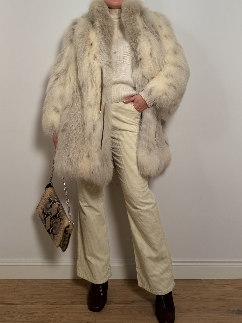 Real fur ivory coat