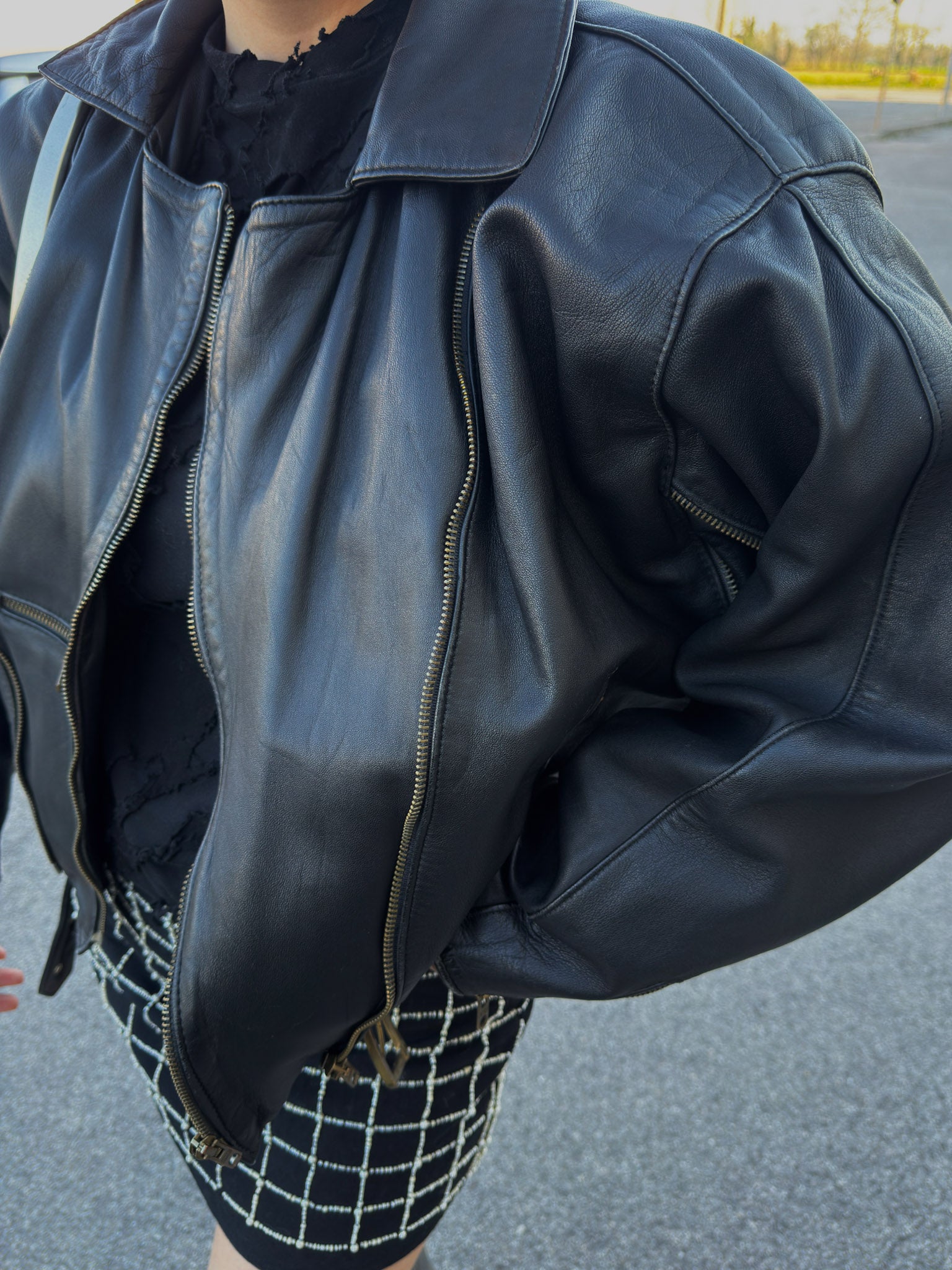 Genuin leather black bomber