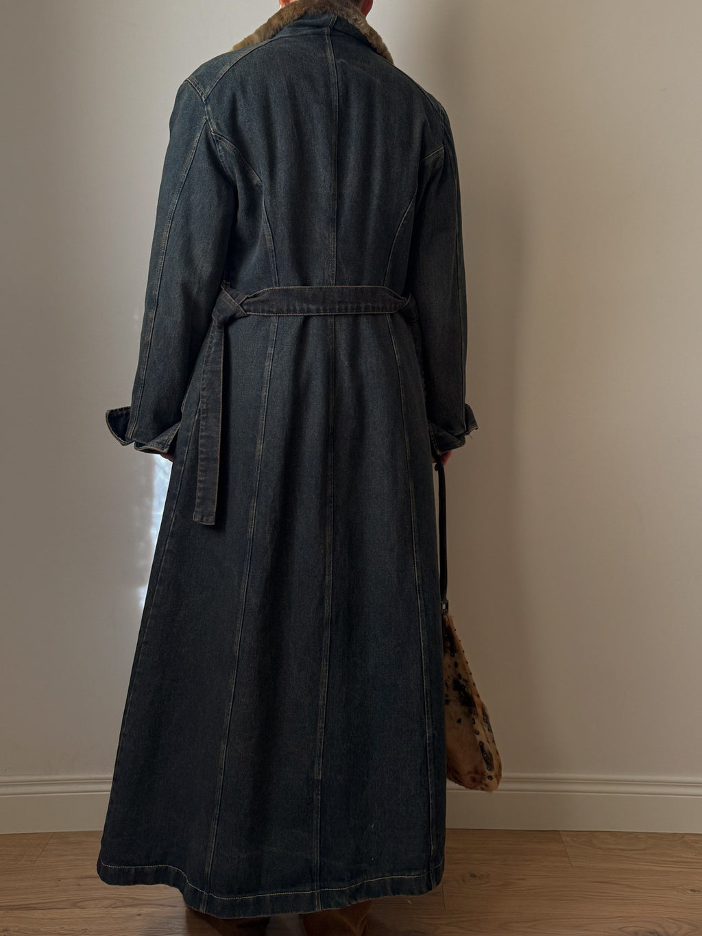 Denim and fur y2k long coat