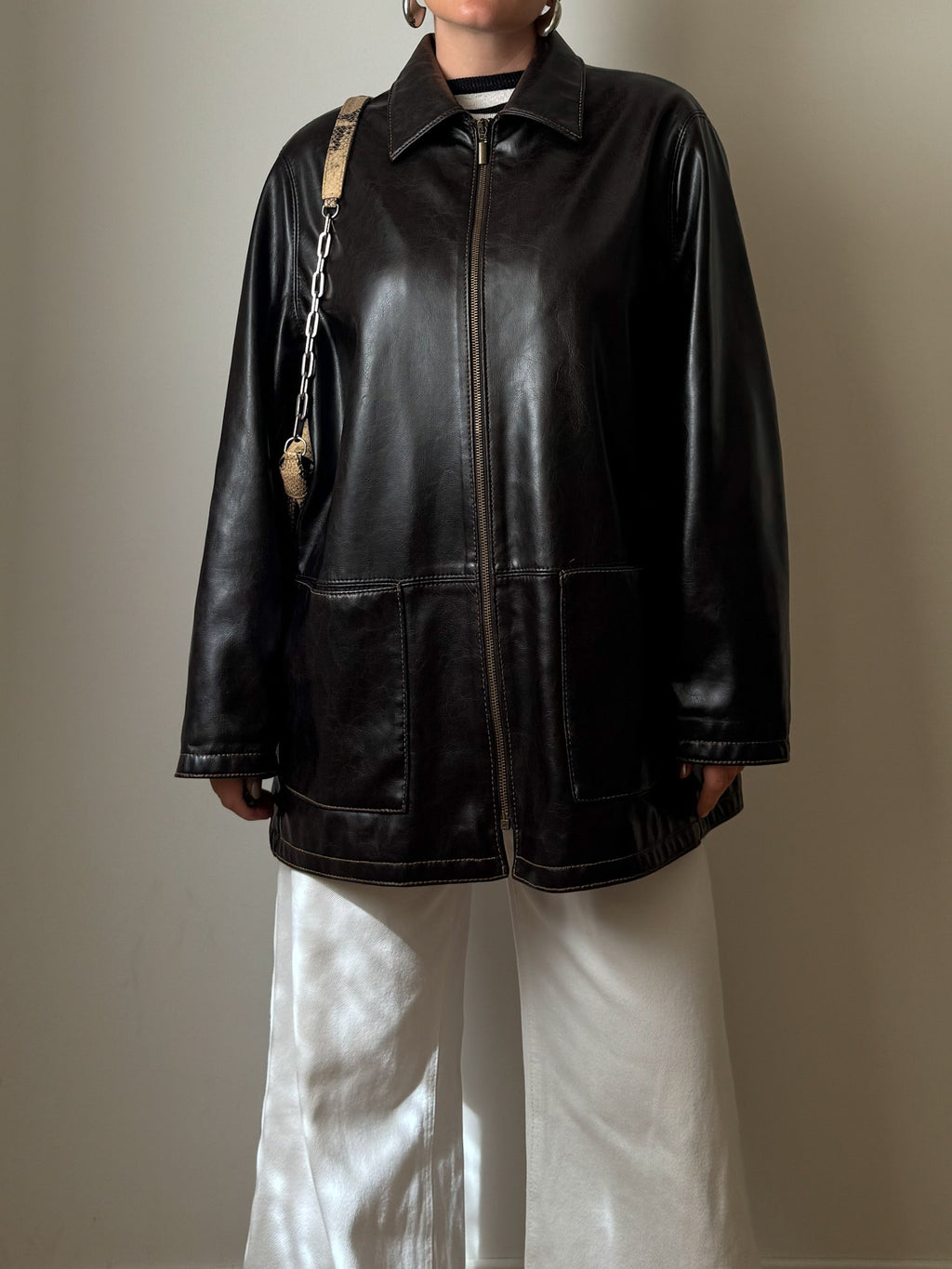 Faux leather distressed jacket